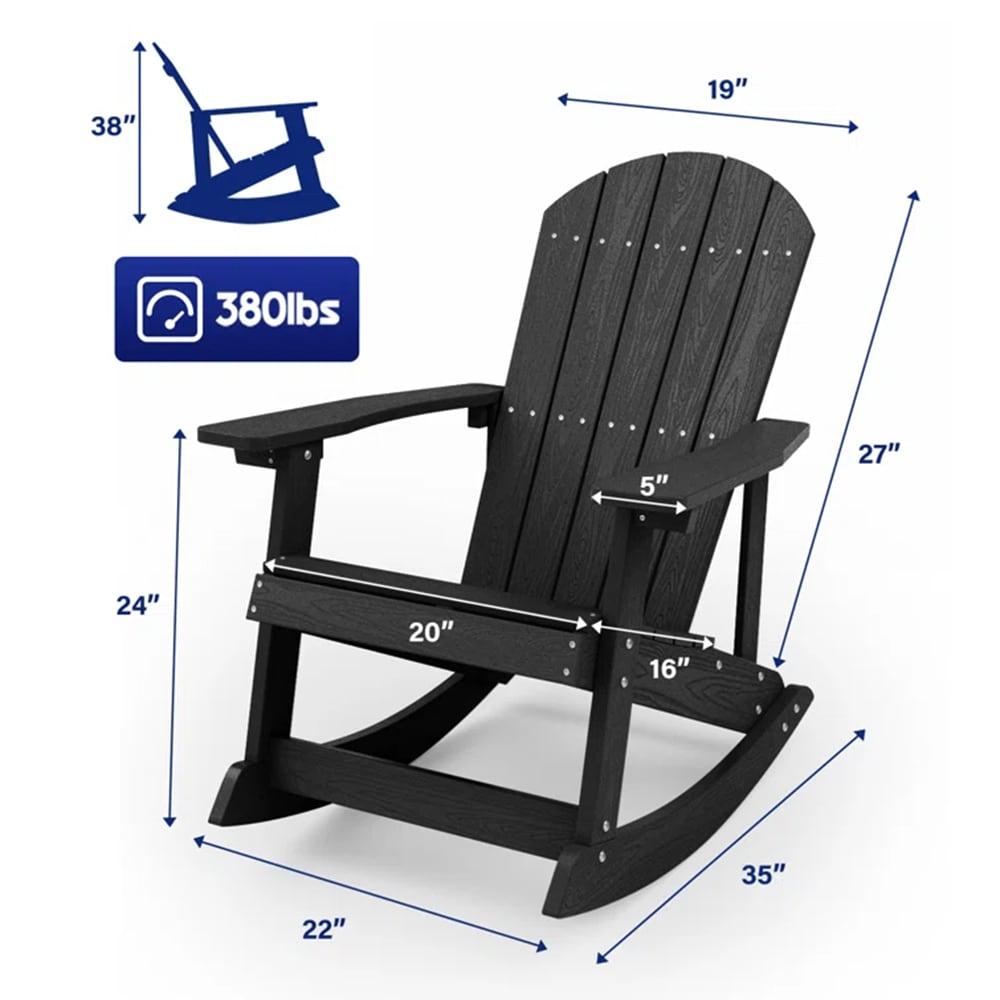 JUSTLET Plastic Adirondack Rocking Chair,HDPE All-Weather Outdoor Rocking Adirondack Chair for Porch, Patio, Balcony,Black