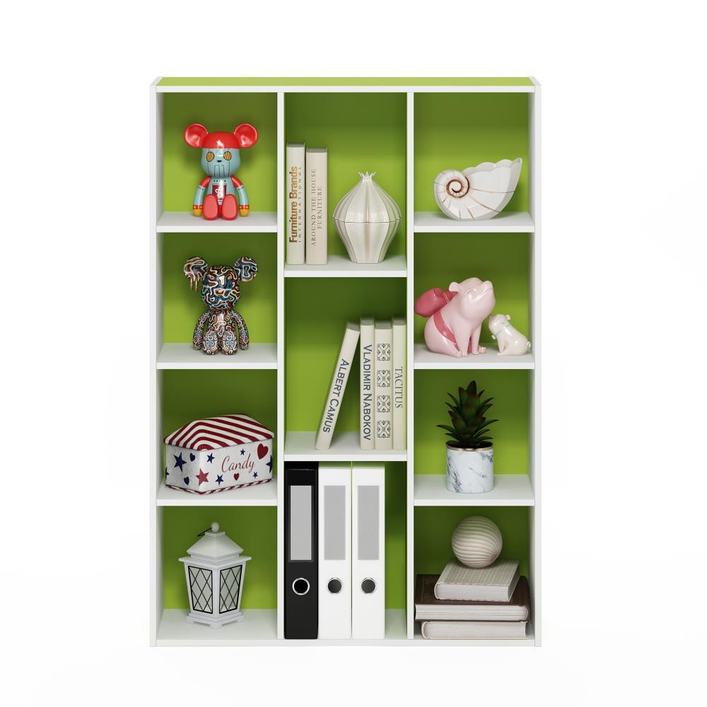 Furinno 3-tier Open Bookcase 11-Cube Floor Standing Storage Shelves Display Cabinet,Green