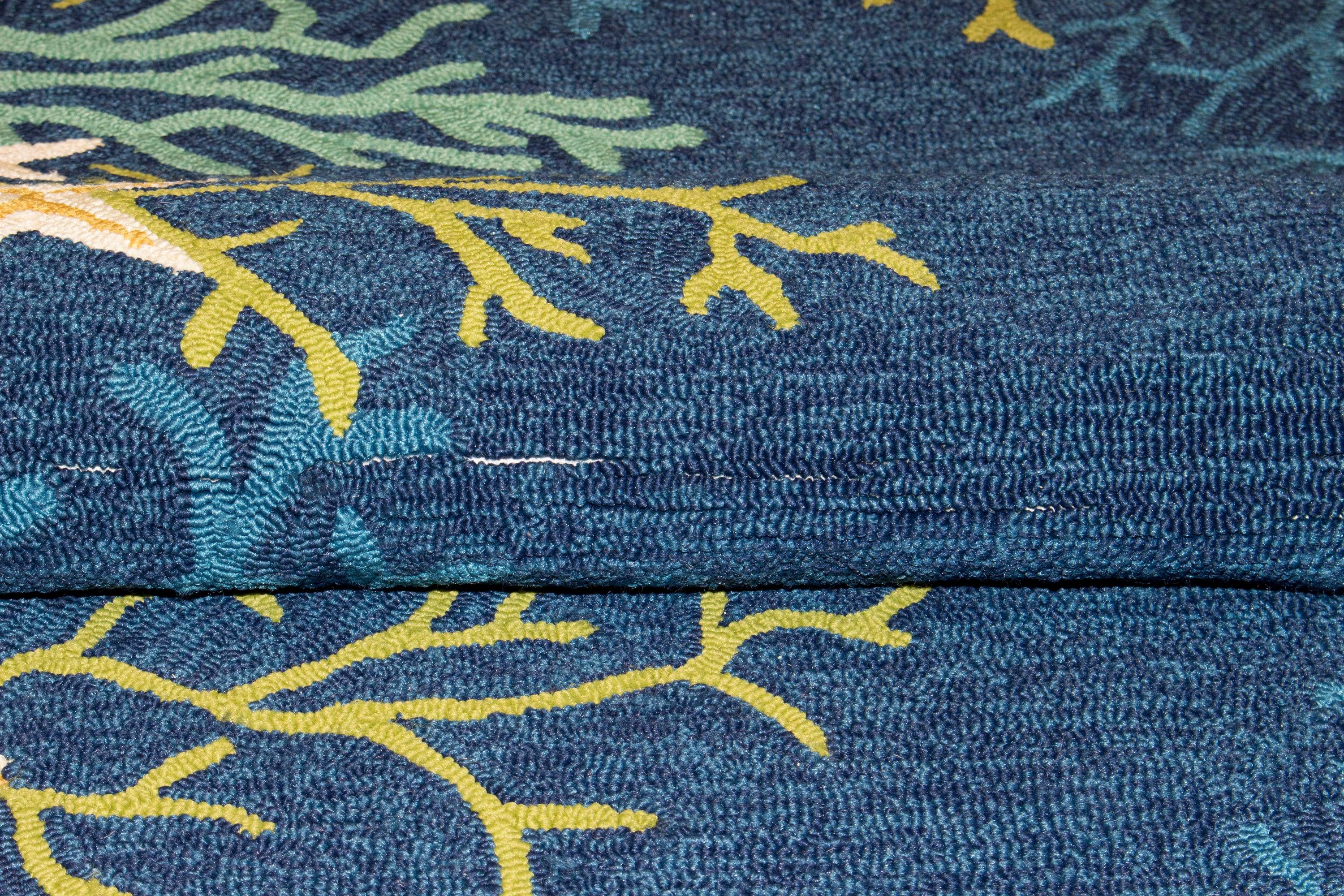 Outdoor Escape Blue Rectangular Synthetic Area Rug 2' x 4'