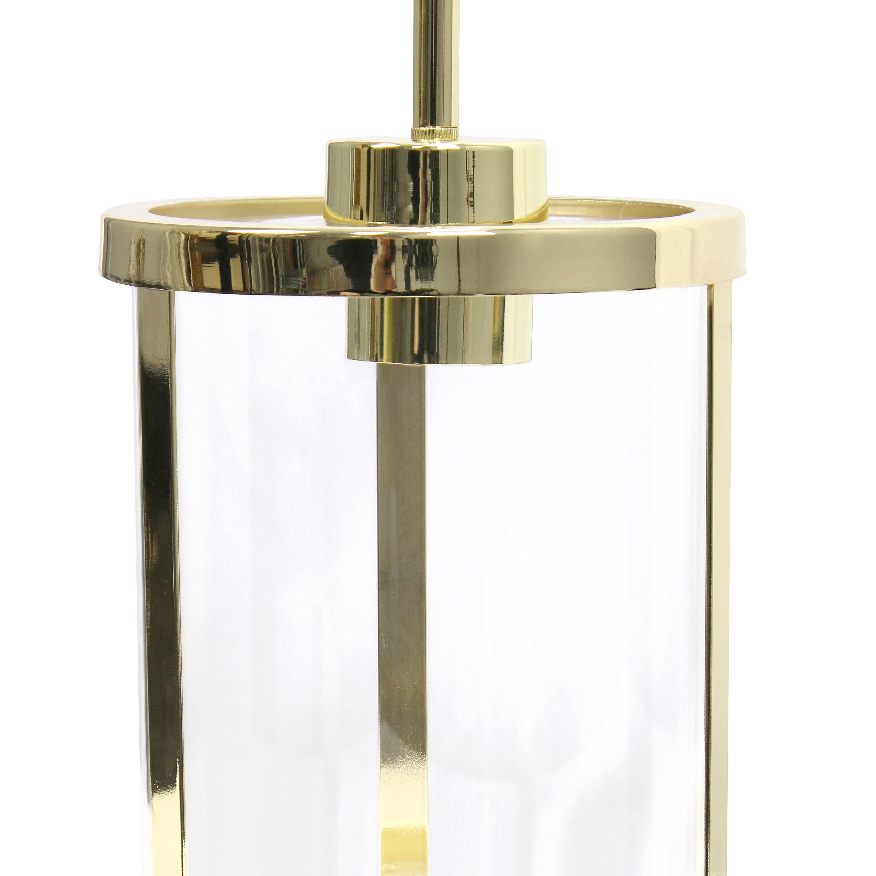 1-Light 9.25" Modern Farmhouse Adjustable Hanging Cylindrical Clear Glass Pendant Fixture with Metal Accent Gold - Lalia Home: UL Listed