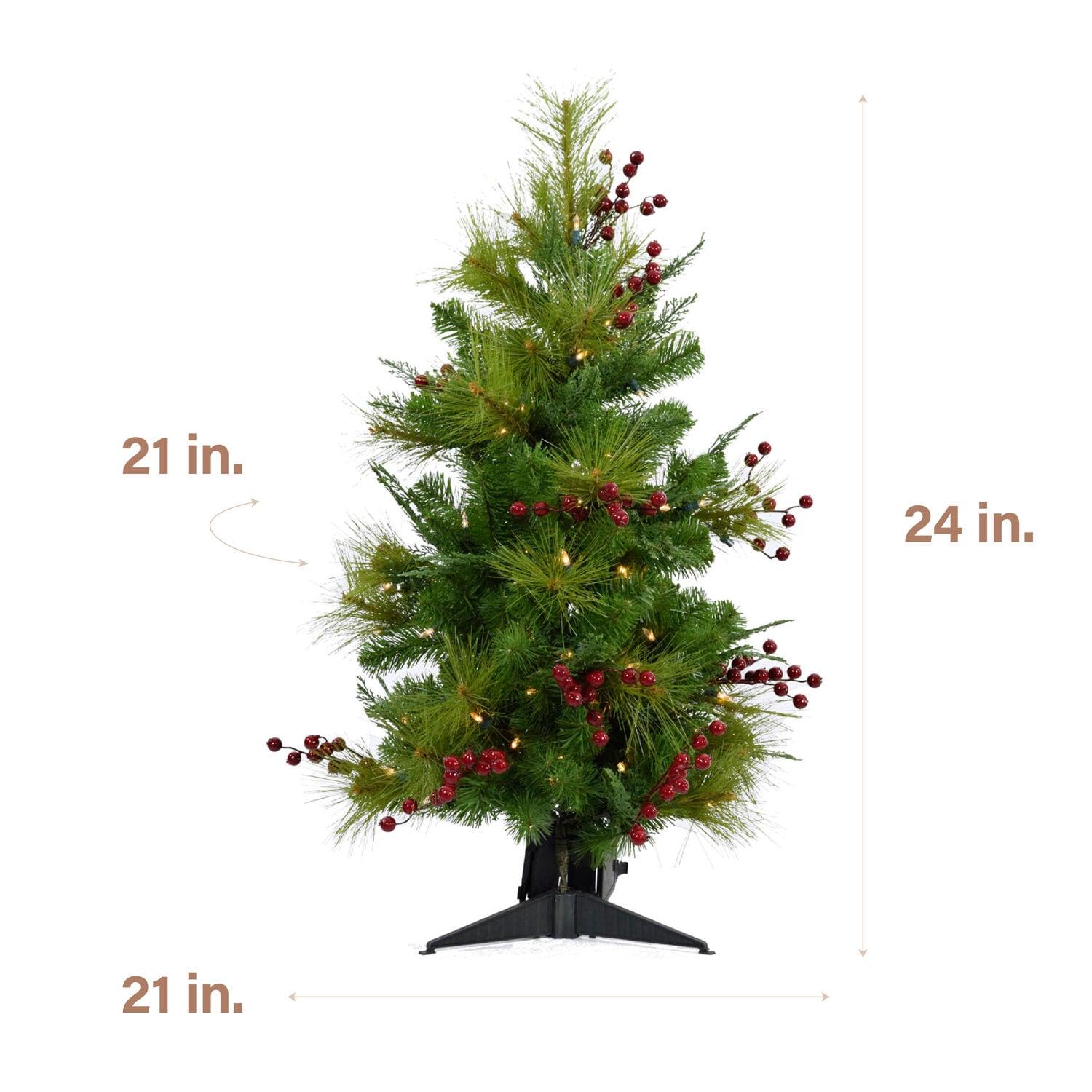 Fraser Hill Farm 2-ft. Newberry Pine Artificial Tree with Battery-Operated LED String Lights