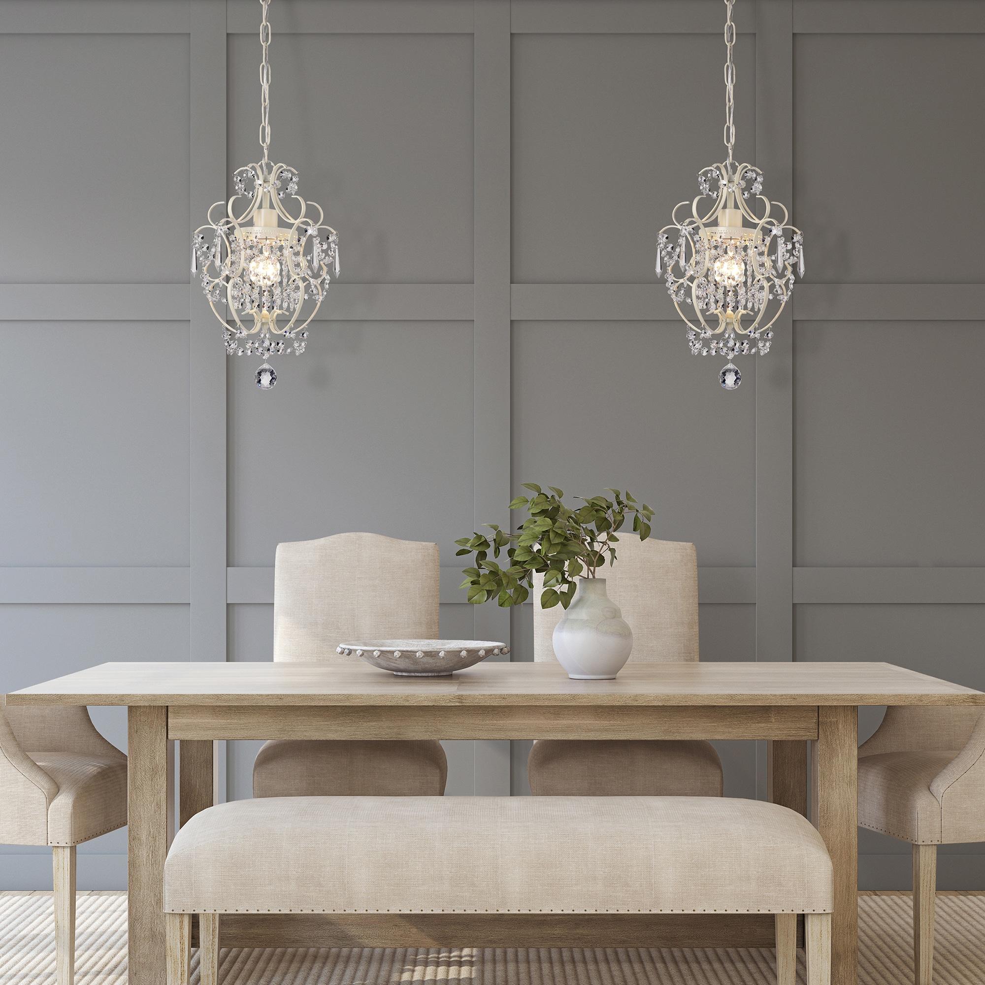 Edvivi Amorette Mini Chandelier Crystal Chandeliers, 1 Light Modern Elegant Glam Ceiling Light Fixture Ivory, Adjustable Hanging Lighting for Closet, Bedroom, Girls Room, Kitchen Island