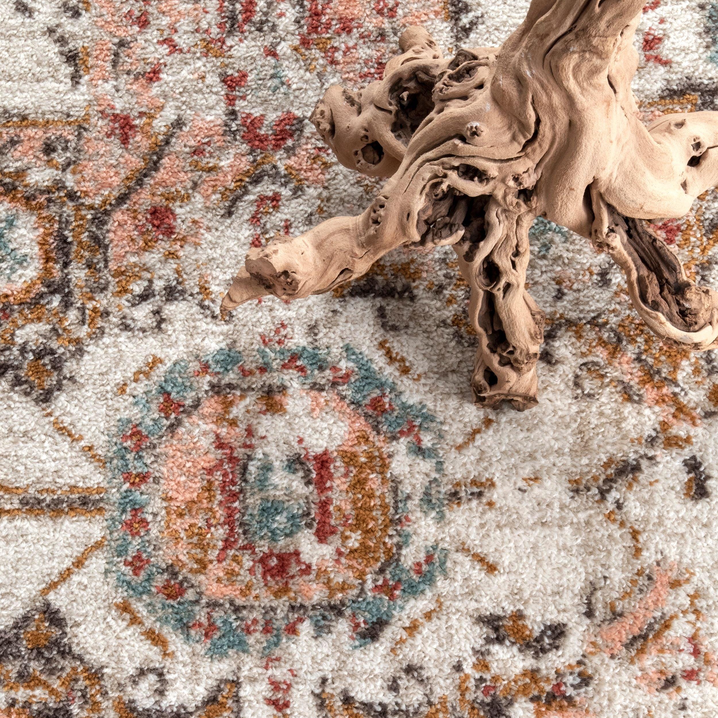 Nuloom 5 Round Justine Vintage Medallion Indoor Area Rug, Beige, Faded Persian Design, Stain Resistant, BedroomLiving Room, Kitchen,