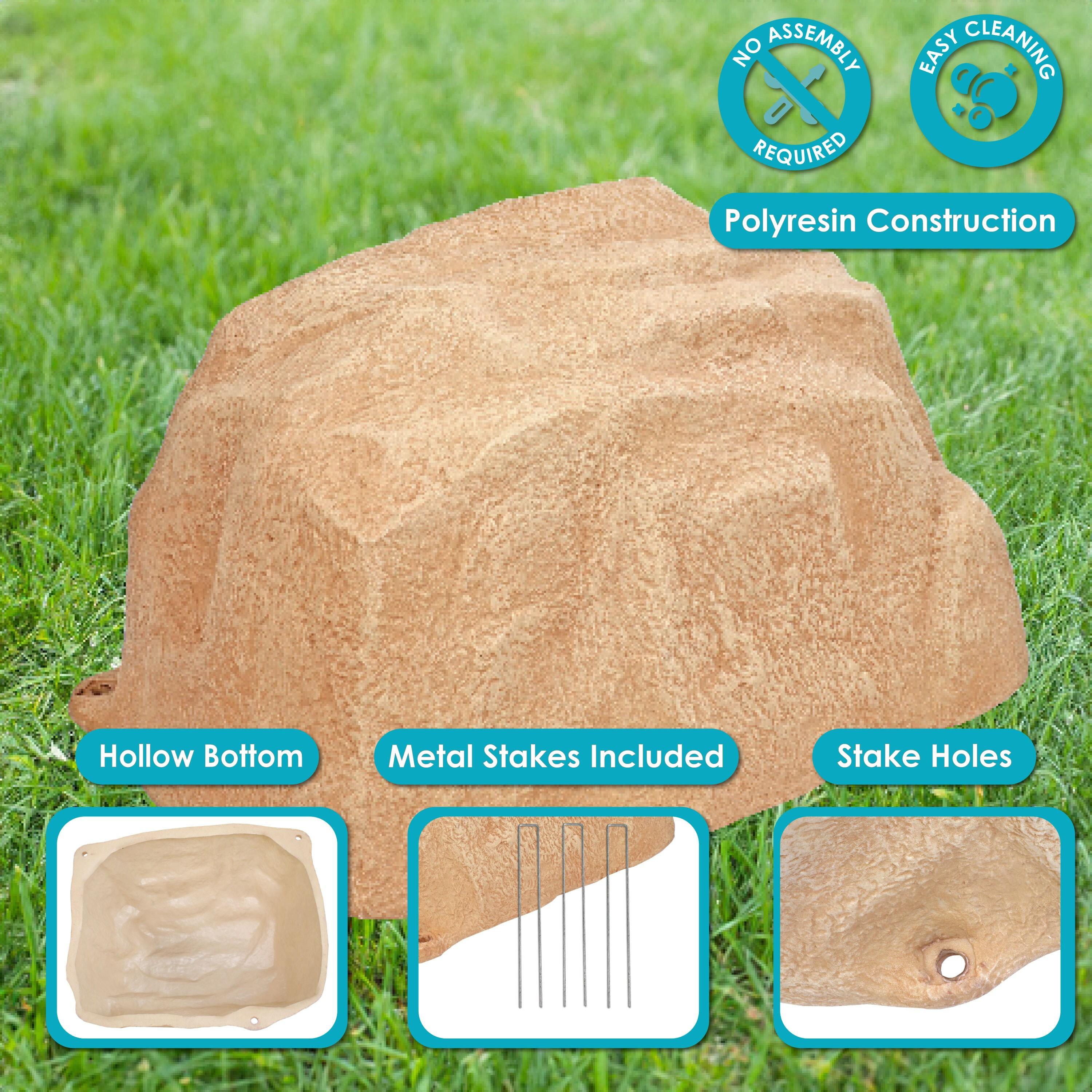 Sunnydaze Outdoor Low-Profile Polyresin Landscape Rock Septic Cover with Stakes - Sand - 14"