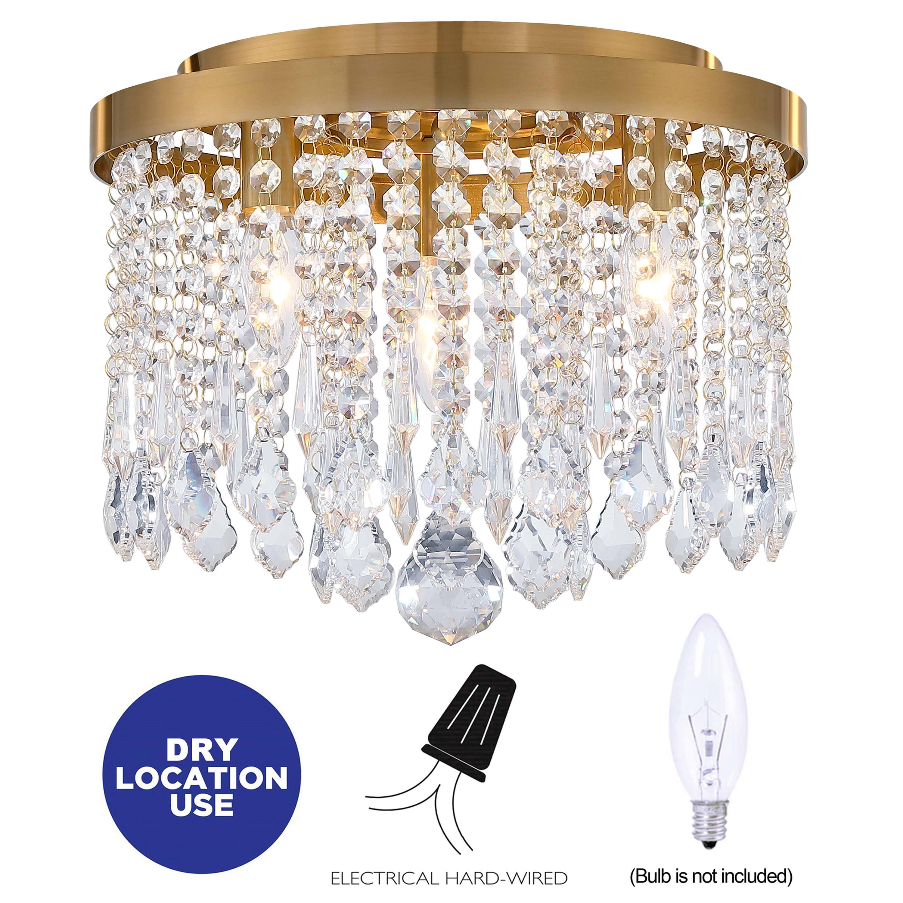 C Cattleya  3-Light 13" Antique Brass Finish Crystal Flush Mount Ceiling Light