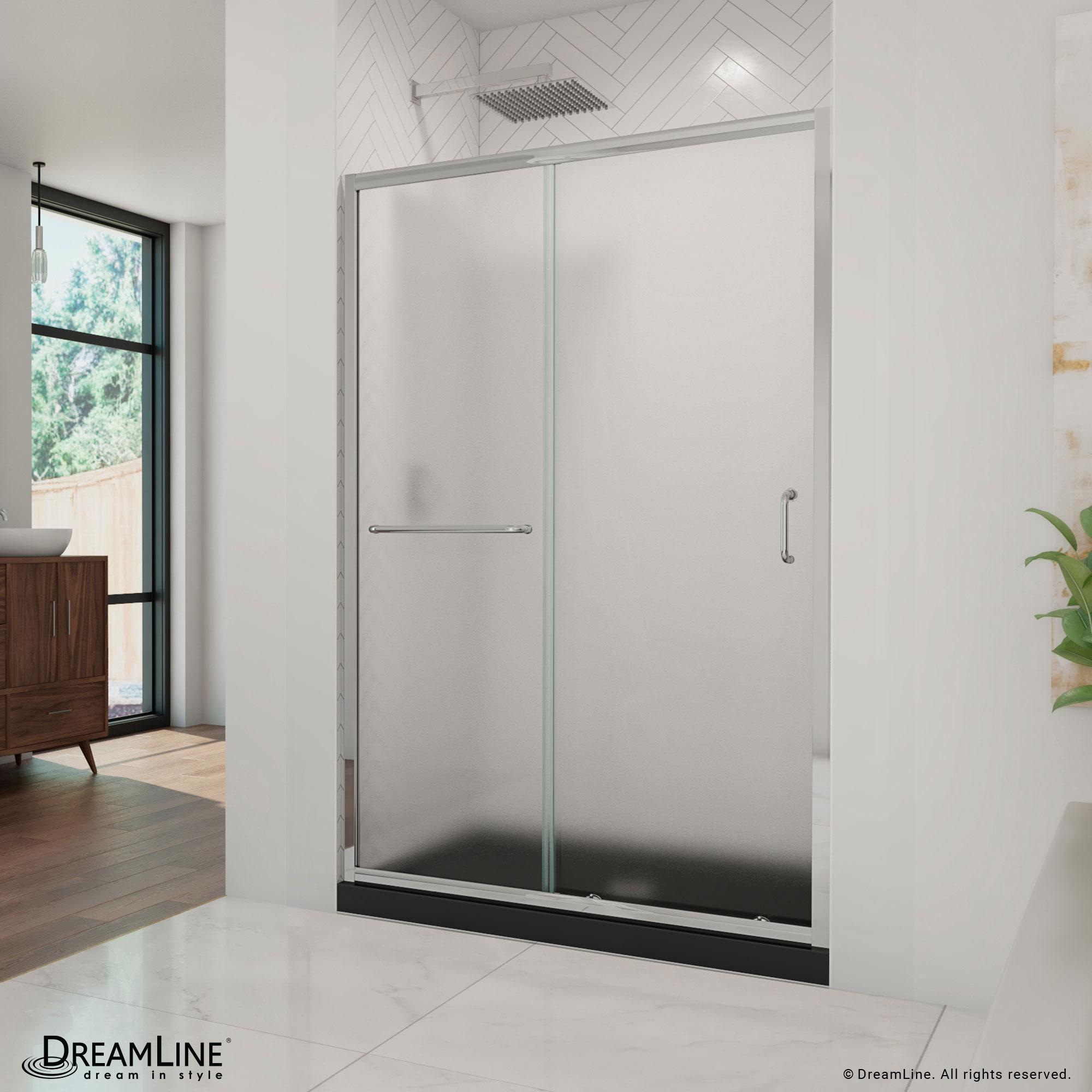 Infinity-Z 48" W x 74.75" H Semi-frameless Rectangle Sliding Shower Kit with Towel Bar and Base Included