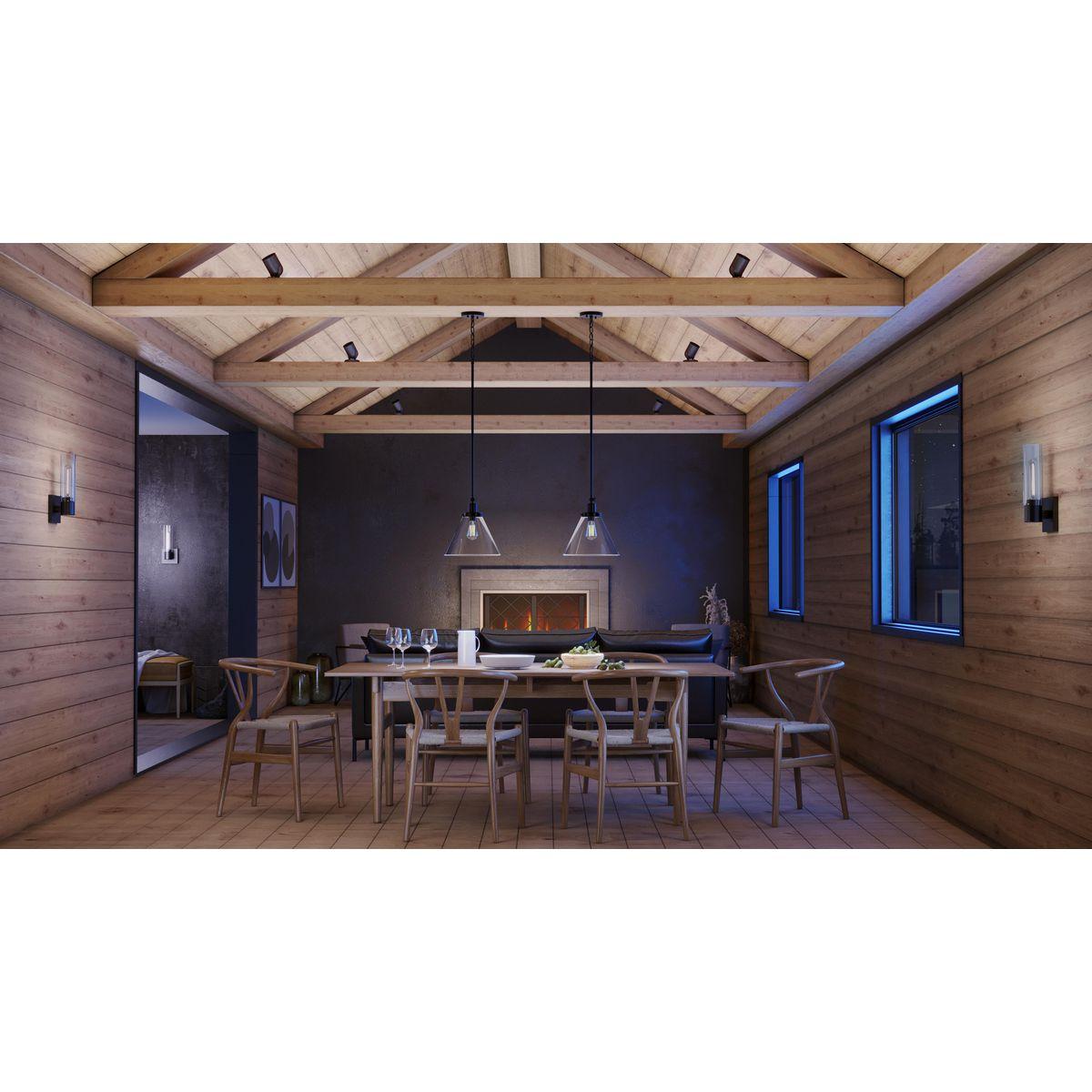 Progress Lighting Hinton 1-Light Industrial Pendant Light, Matte Black, Seeded Glass Shade