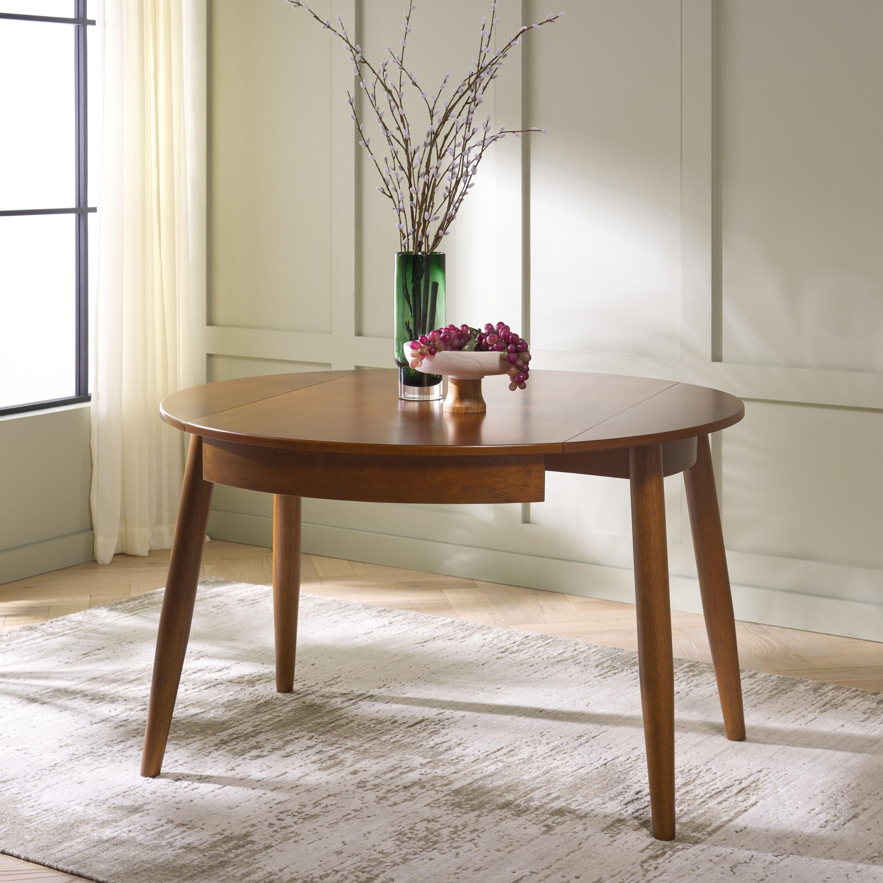 Medium Walnut Round Extendable Rubberwood Dining Table