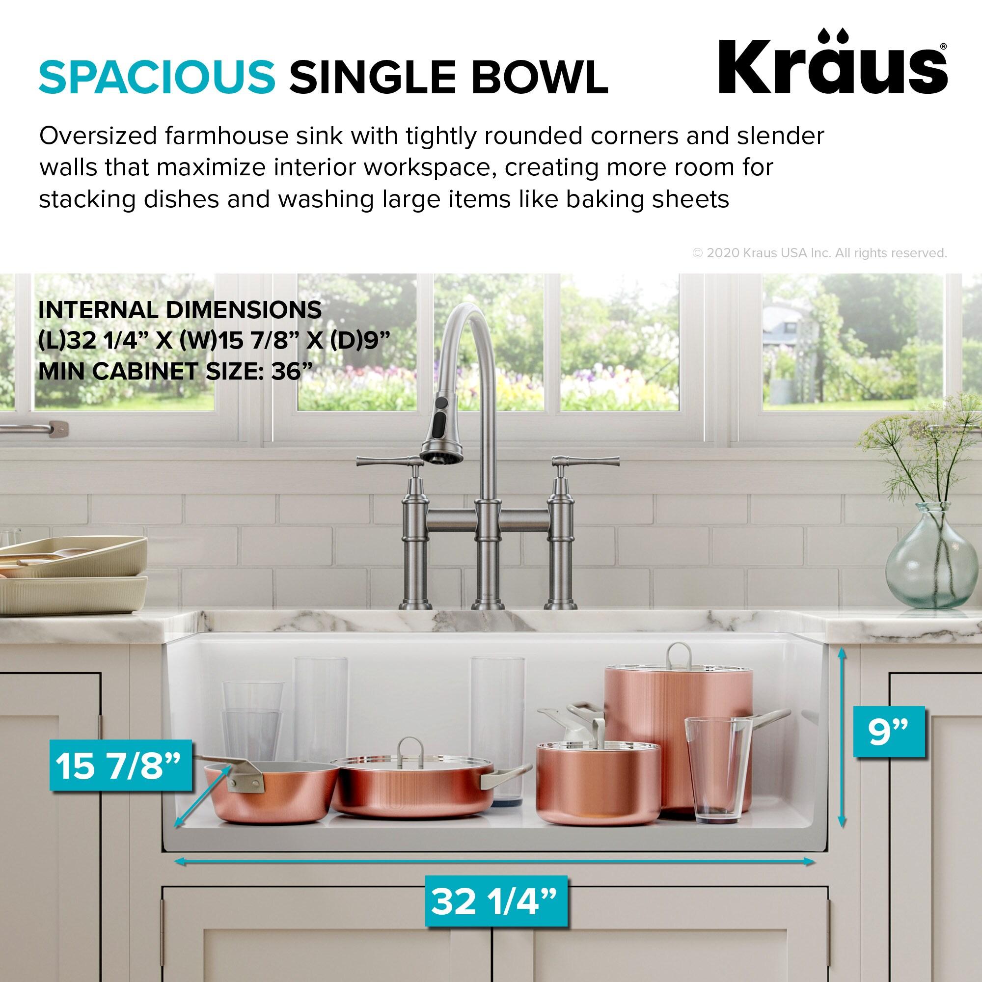 KRAUS Turino™ Workstation 33" L Farmhouse Reversible Apron Front Fireclay Single Bowl Kitchen Sink