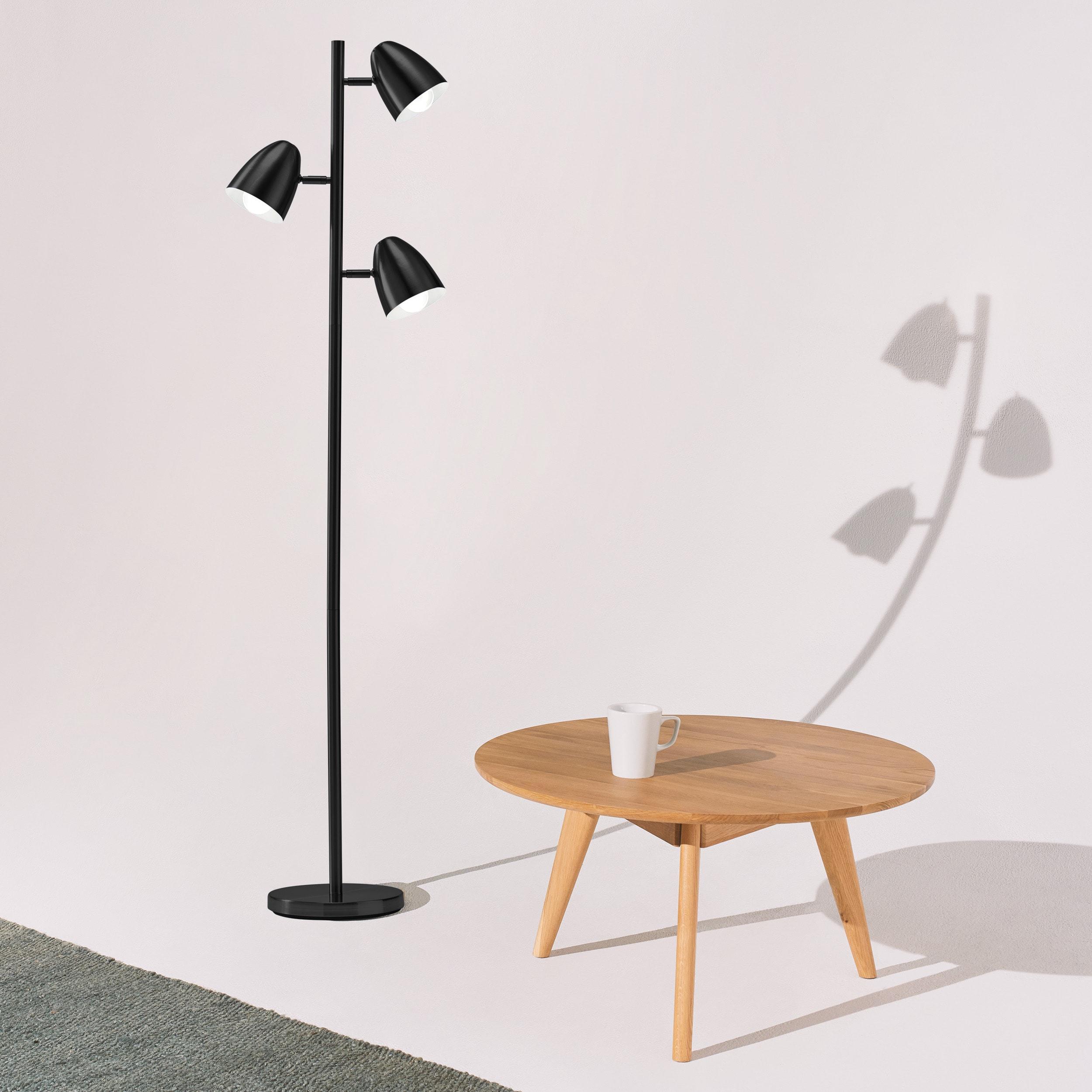Brightech Jacob 64" Modern 3-Light Adjustable LED Floor Lamp with Black Finish and Metal Cone Shades, Bulbs Included