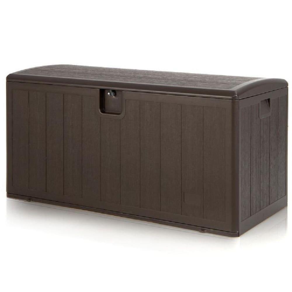 Plastic Development Group 105-Gallon Weather-Resistant Plastic Resin Outdoor Patio Storage Deck Box with Soft-Close Lid, Java Brown