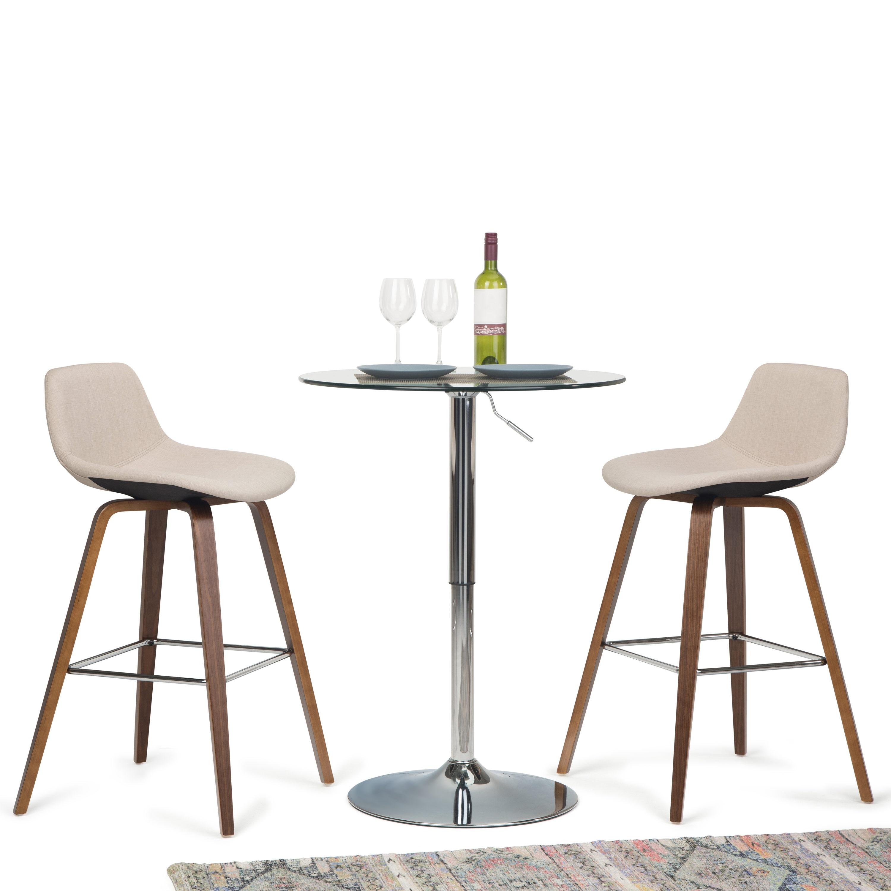 Simpli Home Randolph Upholstered Bentwood Mid-Century Modern Bar & Counter Stool with Chrome Footrest (Set of 2)