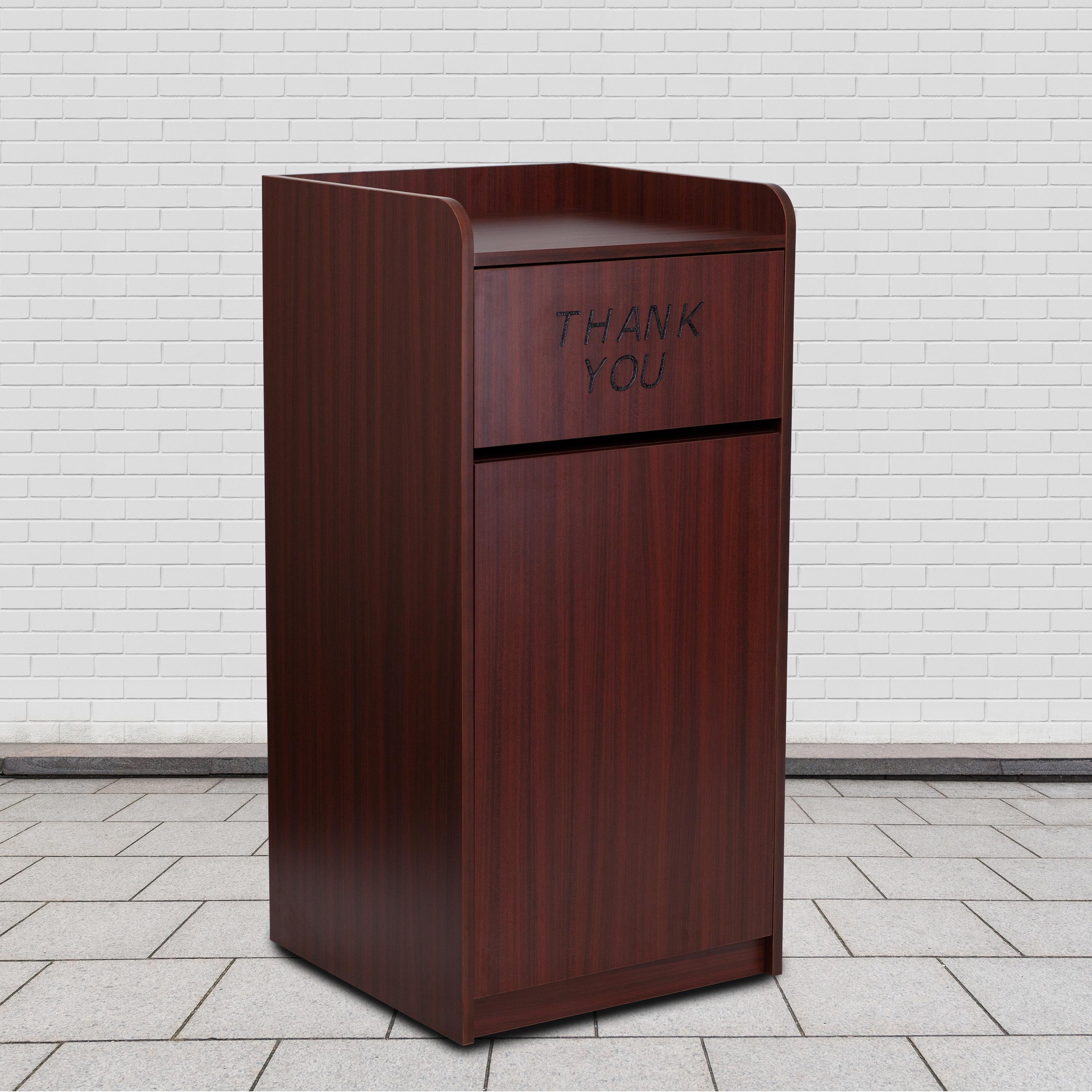 Sony 36-Gal. Wood Commercial Grade Tray Top Trash Receptacle by Flash Furniture