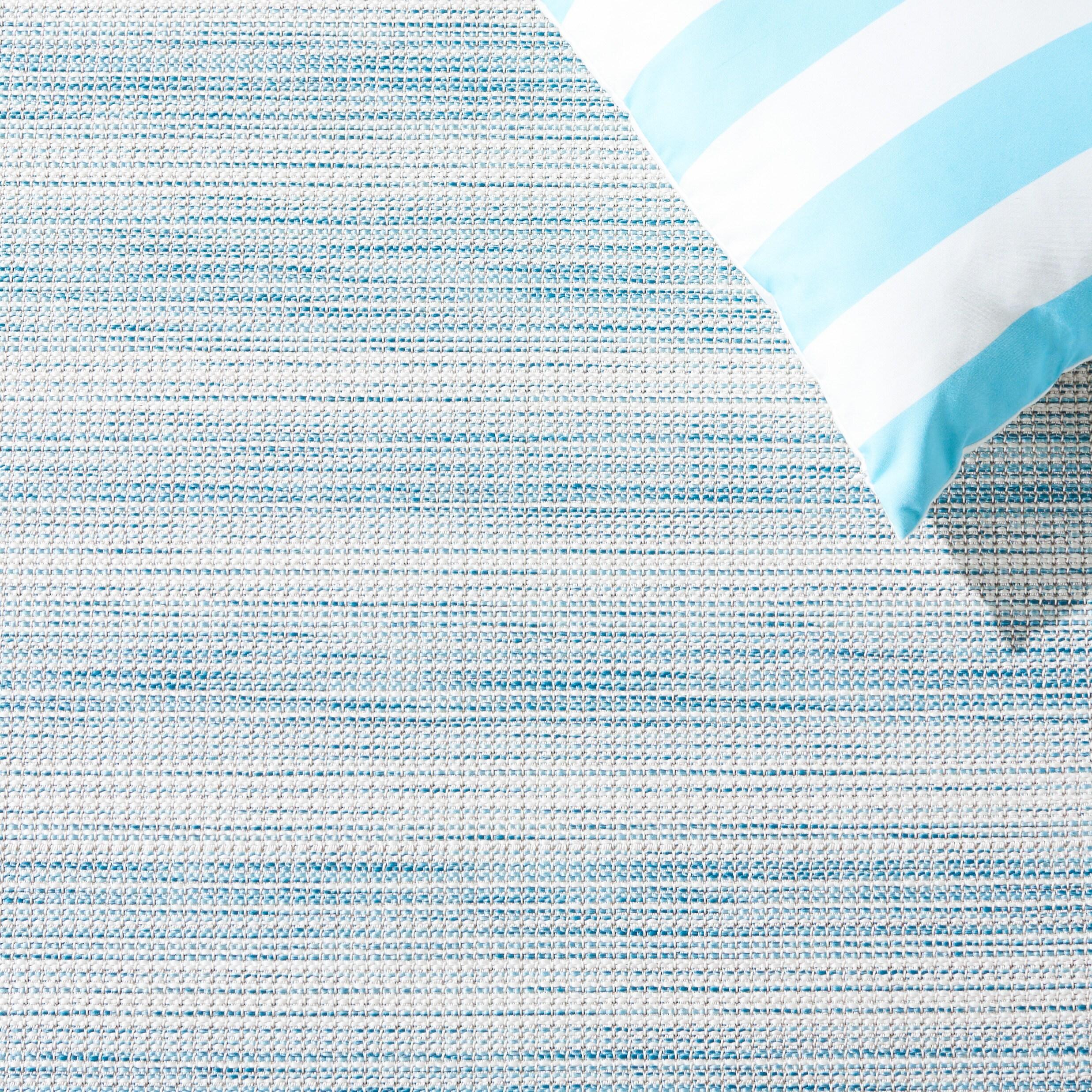 Hampton HTN231 Power Loomed Indoor/Outdoor Area Rug - Aqua Ivory/Multi - 6'5"x6'5" - Safavieh..