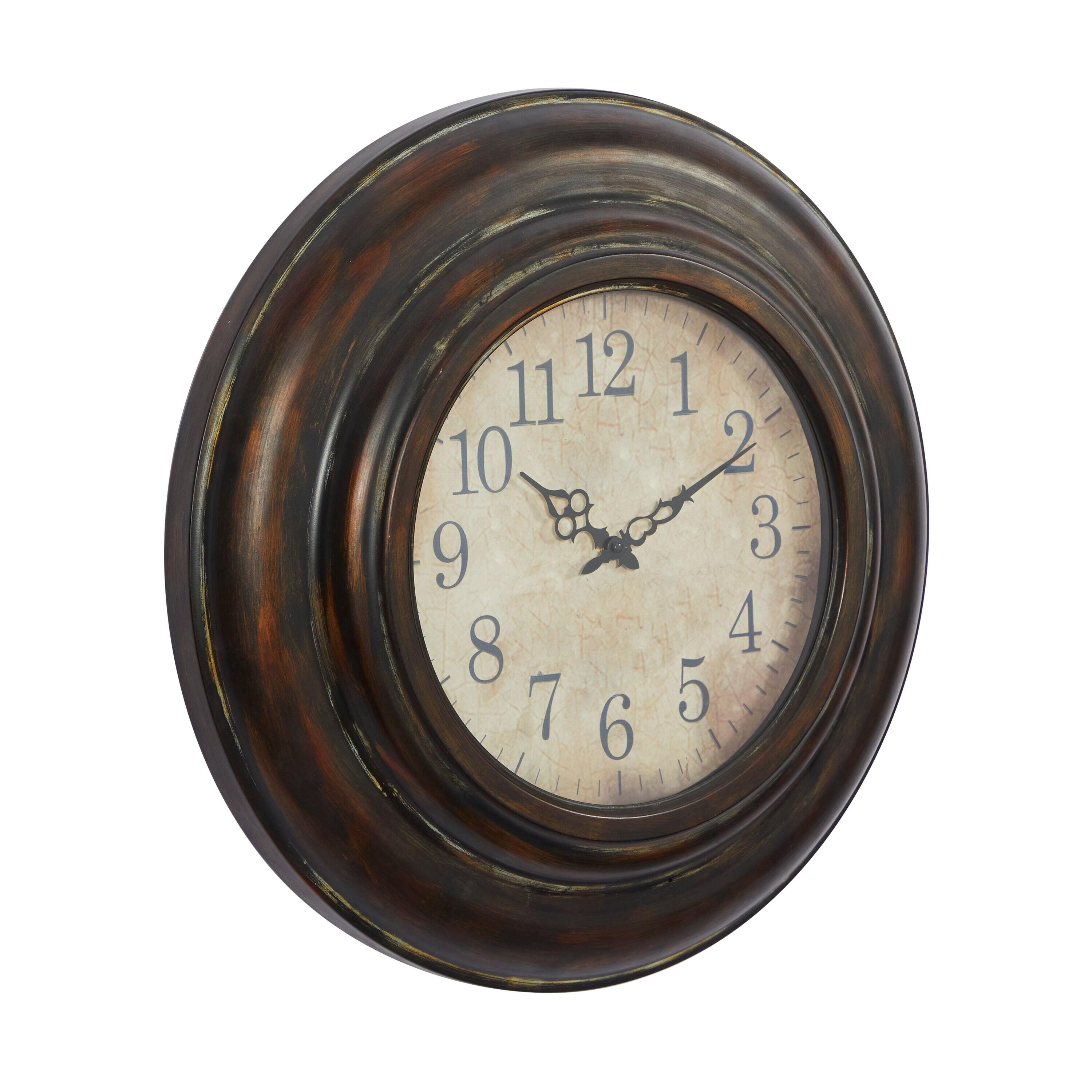 DecMode 24" Brown Metal Wall Clock with Fluted Frame