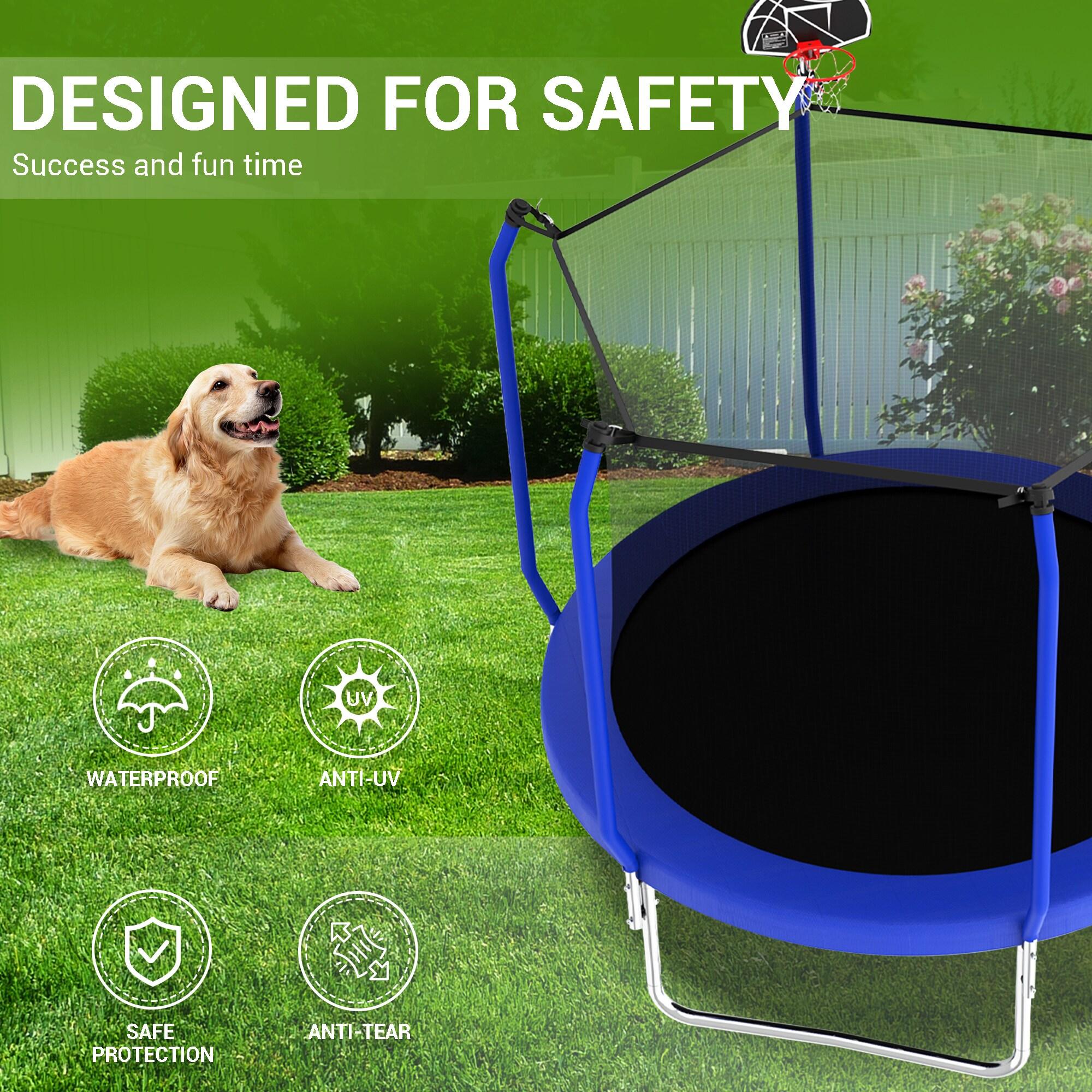 wendeway 10FT Trampoline With Basketball Hoop,  ASTM Approved Reinforced Type Outdoor Trampoline With Enclosure Net