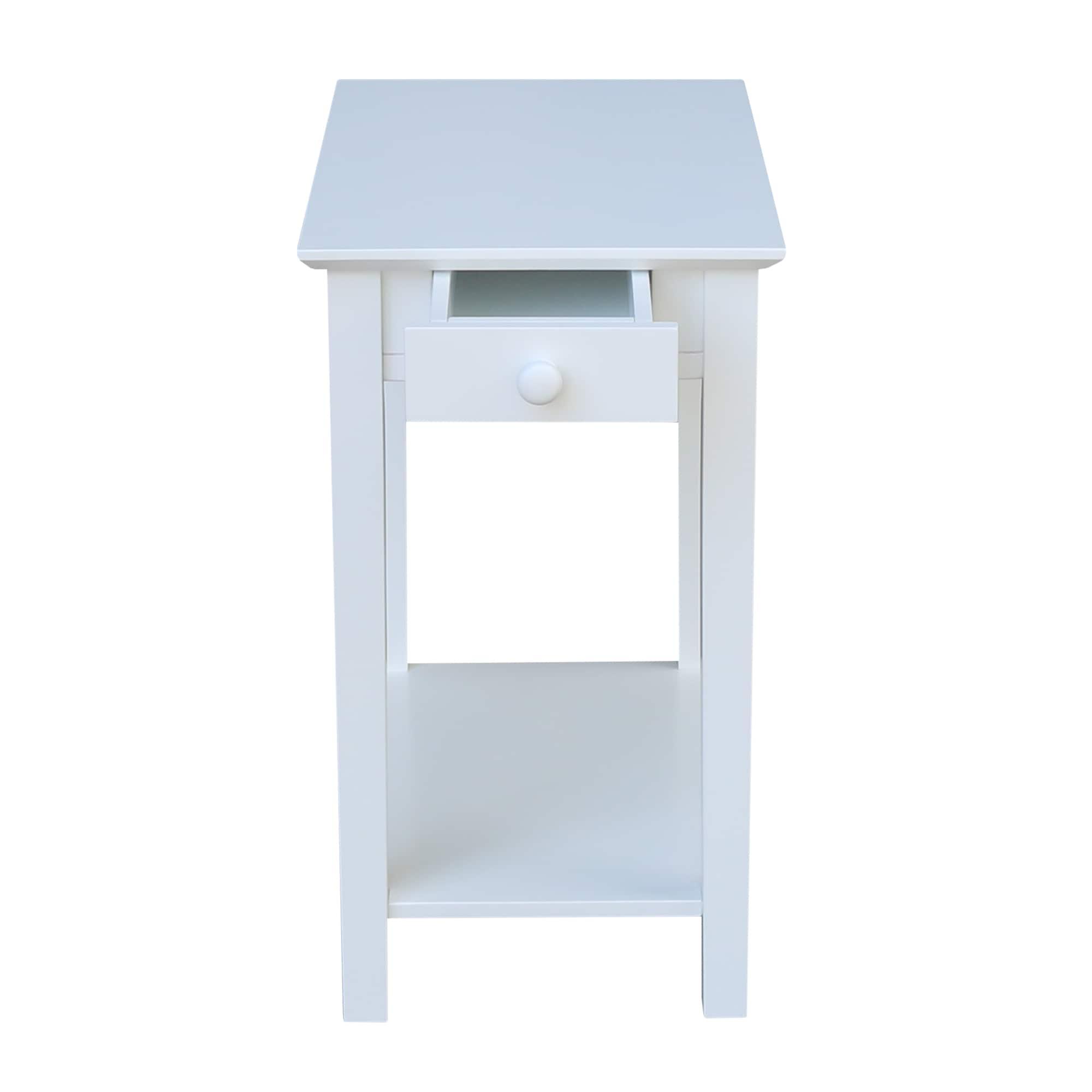 Narrow End Table White - International Concepts: Solid Parawood, Mid-Century Modern Style, 25" High