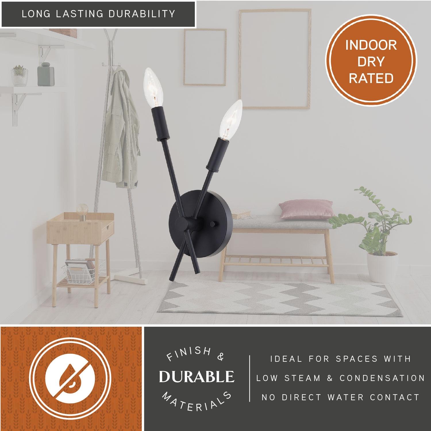 Warwick 2 Light Matte Black Contemporary Candelabra Wall Sconce