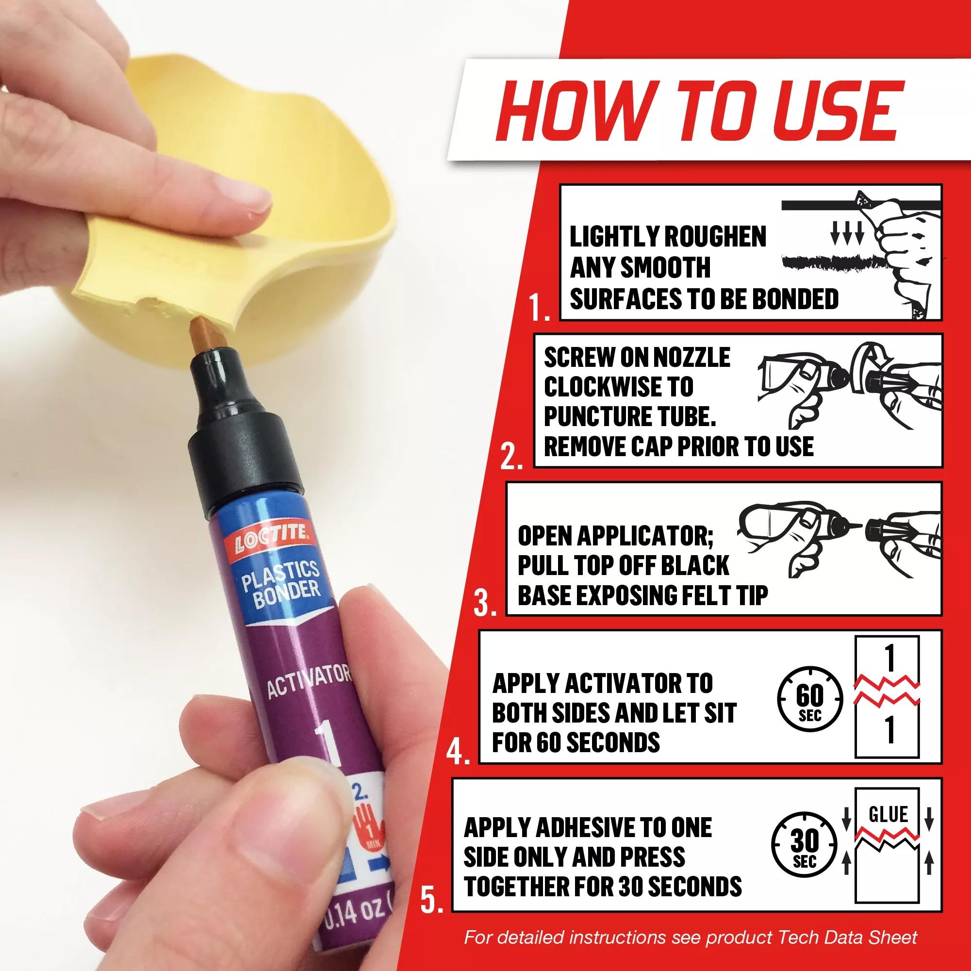 Loctite Super Glue Plastics Bonder, 1-0.14 oz Activator Stick + 1-0.07 oz Glue Tube, Clear 0.21 oz Kit