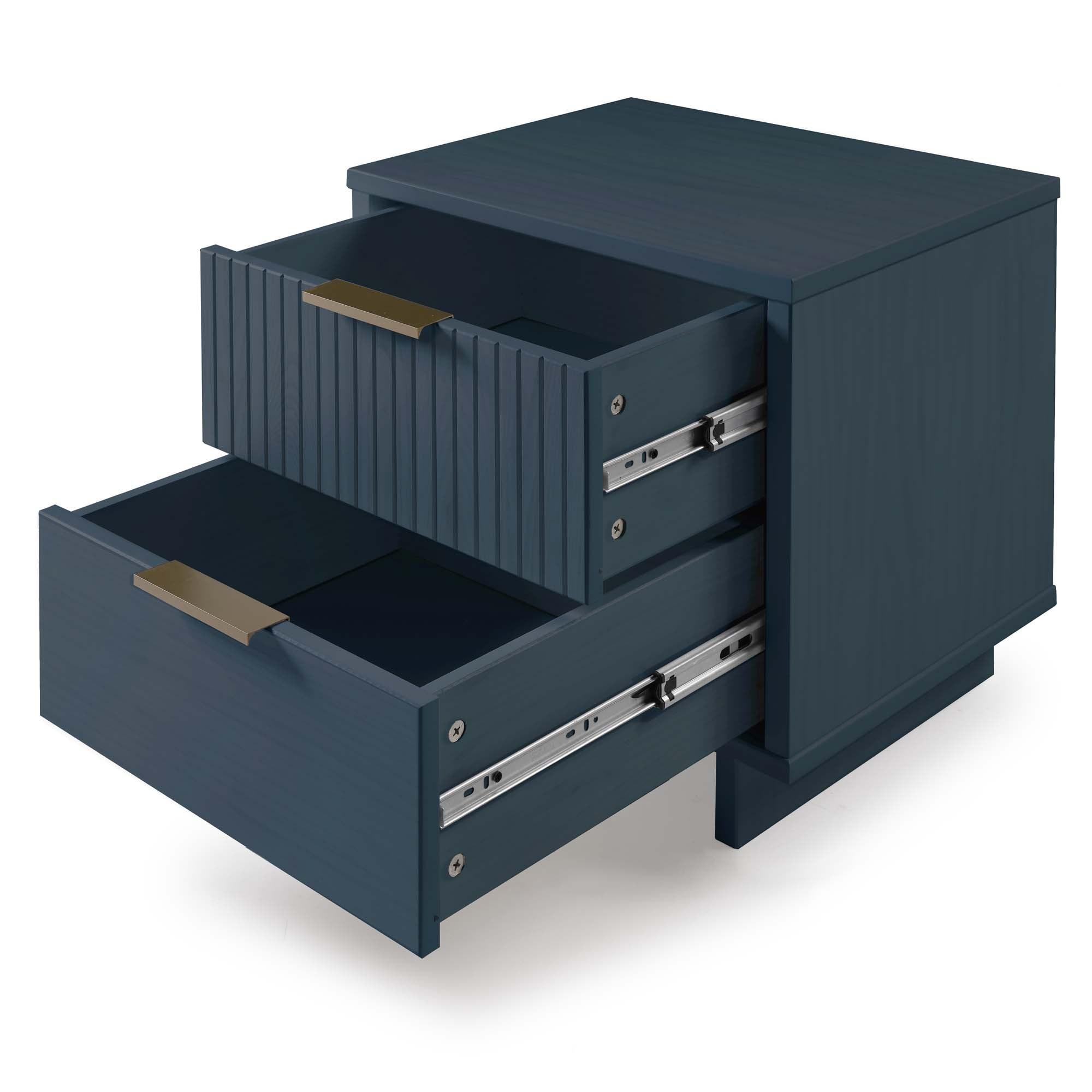 Granville Modern 2 Drawer Nightstand Midnight Blue - Manhattan Comfort: Soft Close, UV Finish, Metal Handles
