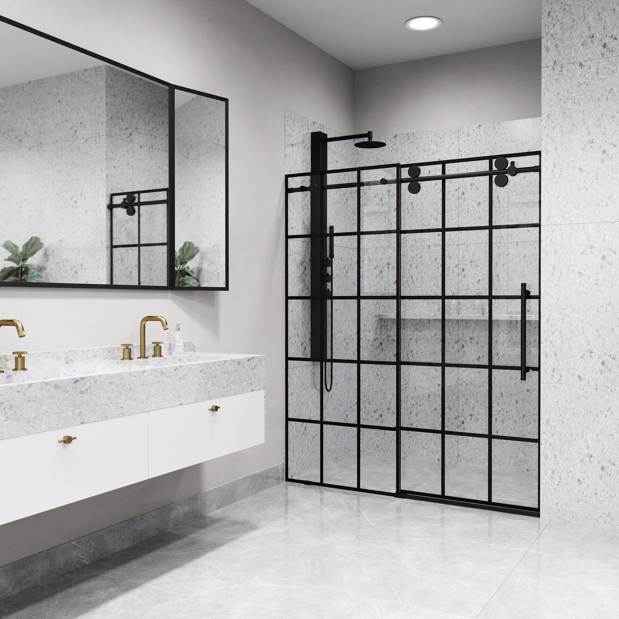 Elan 56-60" W x 74" H Sliding Frameless Shower Door with 3/8" Grid Clear Glass