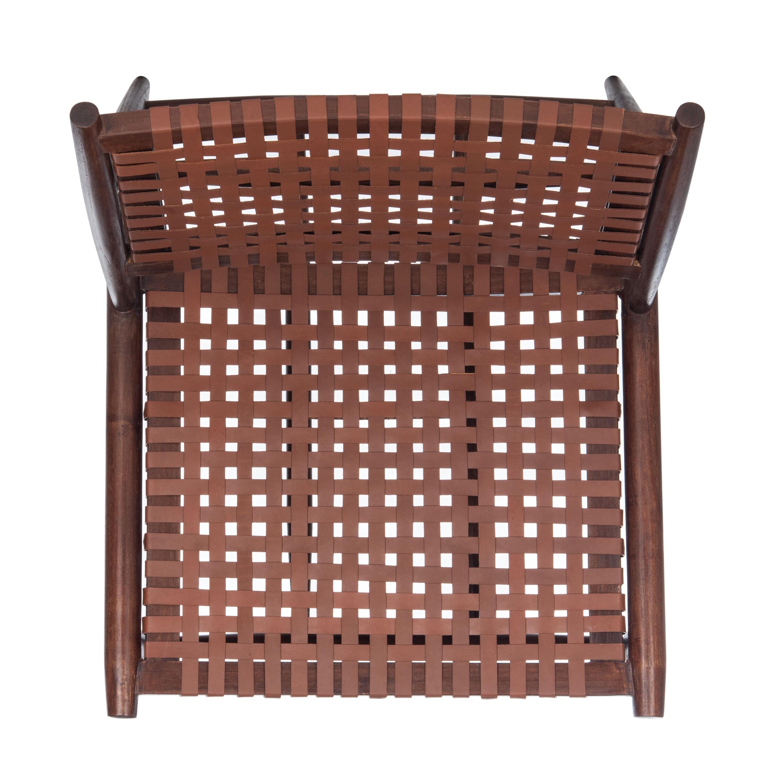 Soleil Leather Woven Accent Chair - Cognac - Safavieh