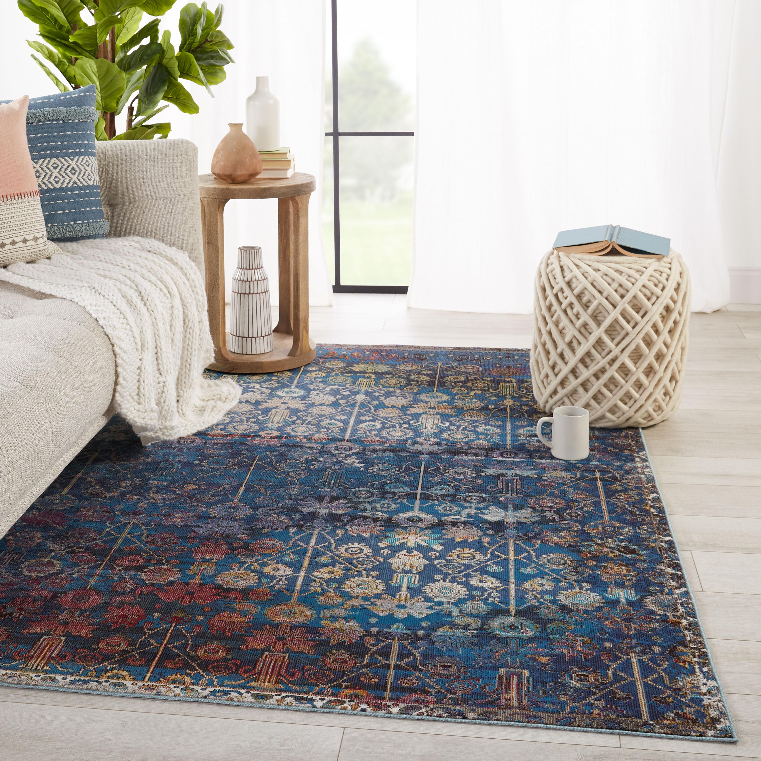 Izar Blue and Multicolor Synthetic 8' x 10' Area Rug