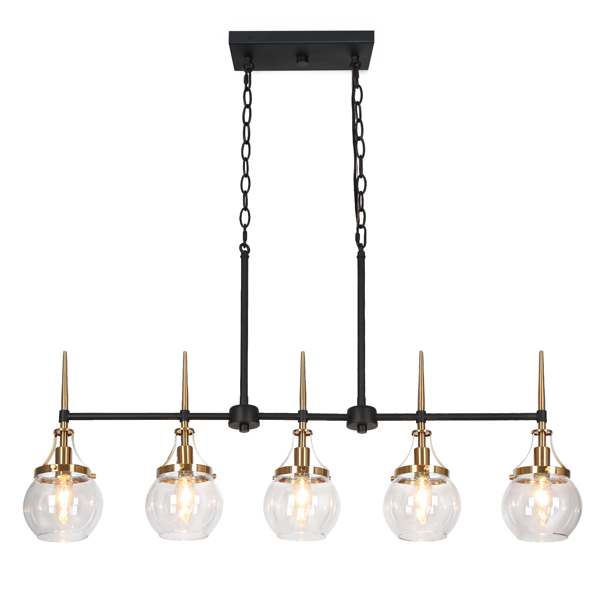 LNC Capensis 6-Light 36.2" Matte Black and Polished Gold Shaded LED Dry Rated Chandelier: UL Listed, Adjustable Height, Glass Shades