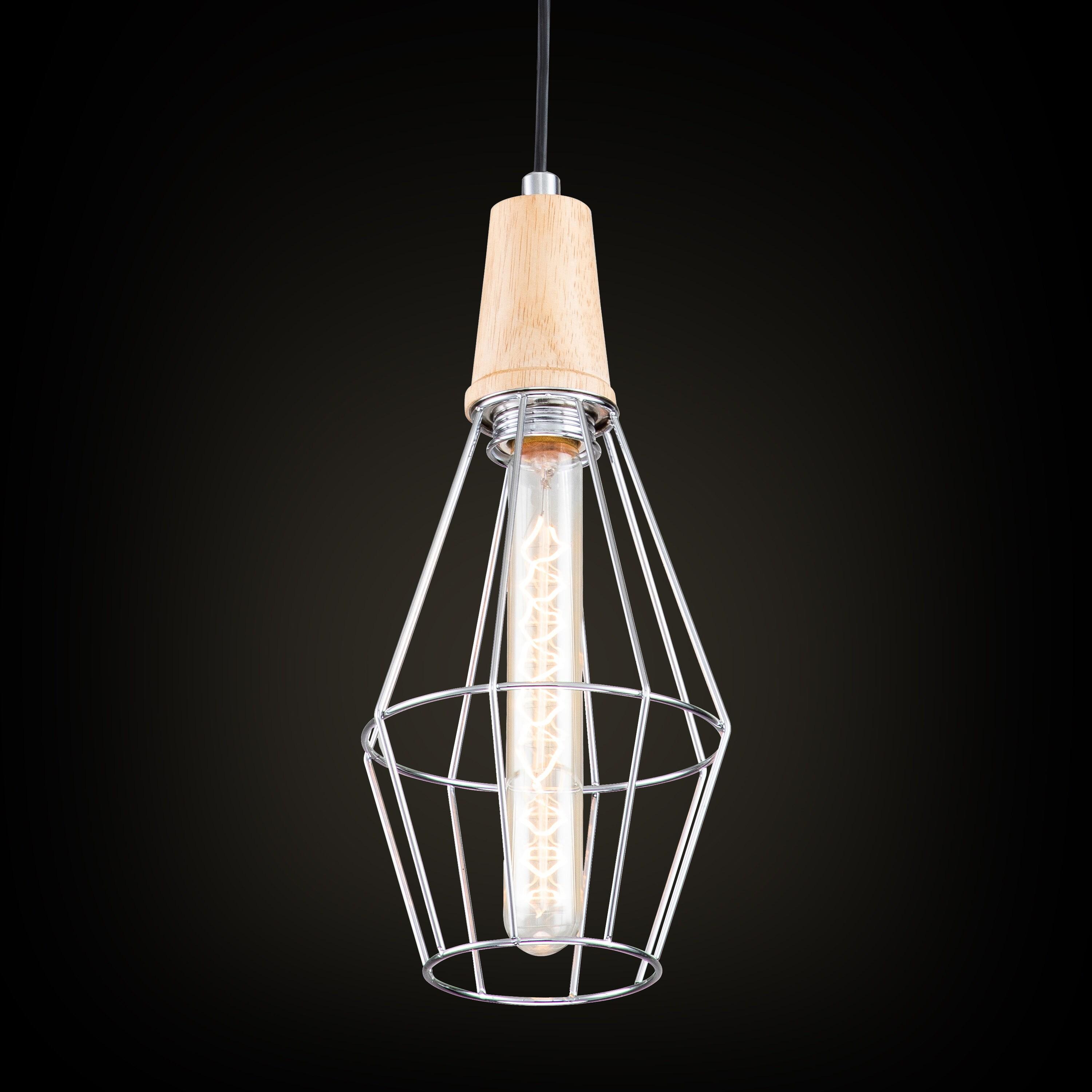 Coman 6"W Silver + Nature Wood Finish Dimmable & Adjustable Height Pendant Light Include T Bulb