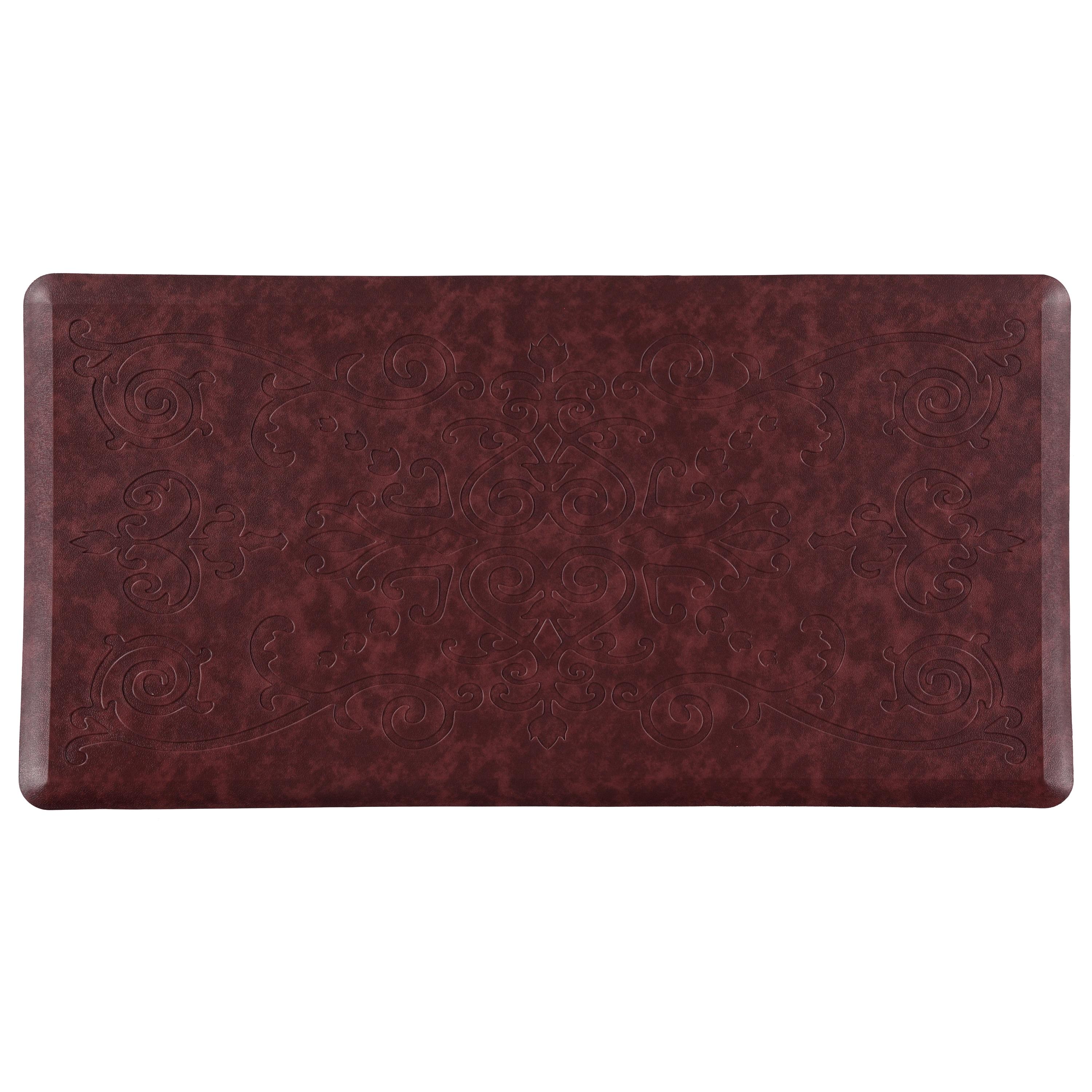 J&V TEXTILES Medallion Embossed Anti-Fatigue Stain-Resistant Cushioned Floor Mats (20" x 39" Burgundy)