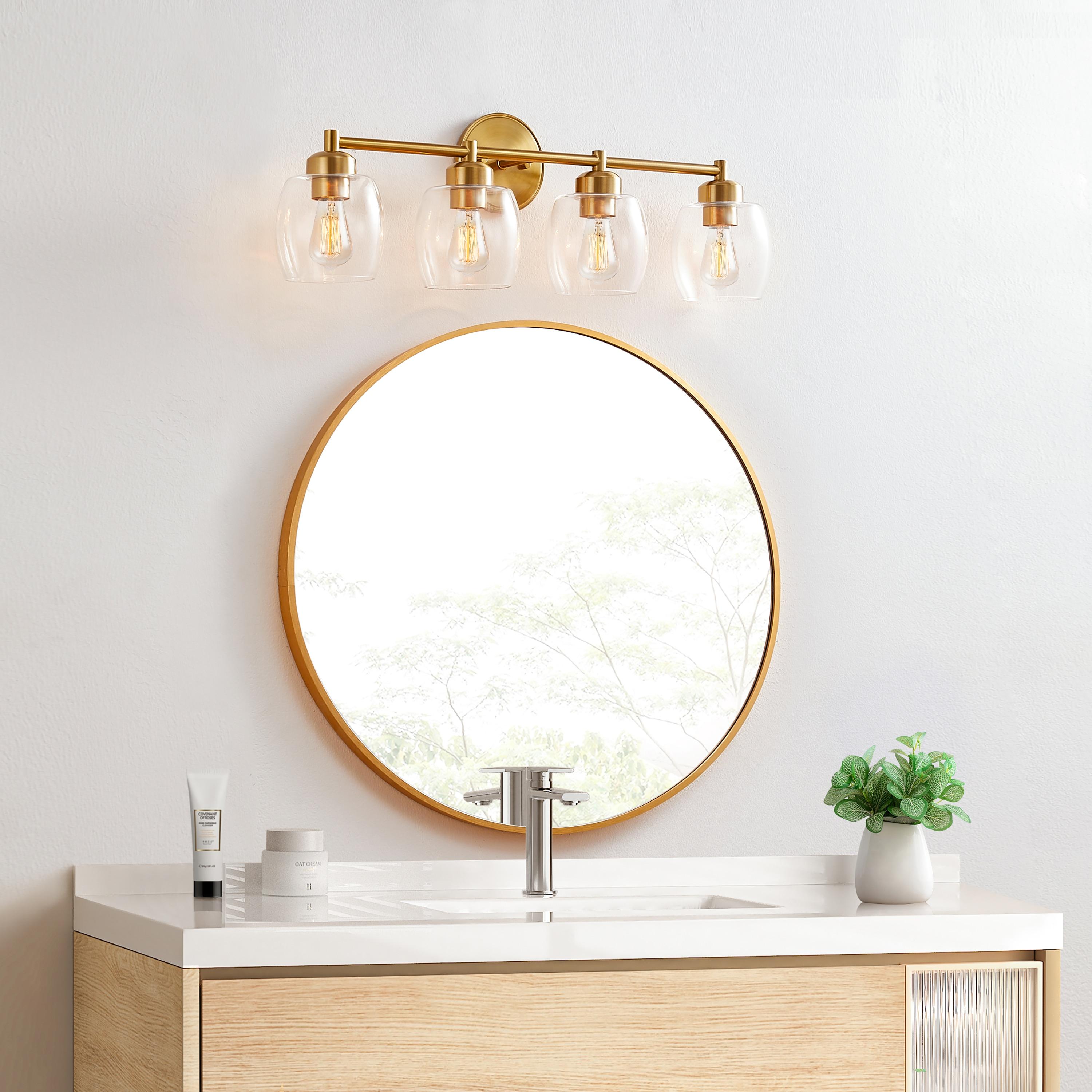 KAWOTI 4-Light Bathroom Light Fixtures, Antique Brass Vanity Wall Lamps over Mirror Bedroom Living Room Hallway