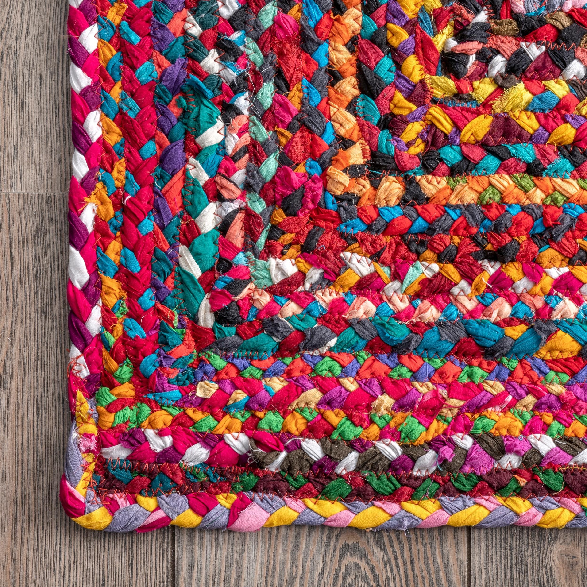 Handmade Multicolor Cotton Braided Runner Rug, 3' x 12'