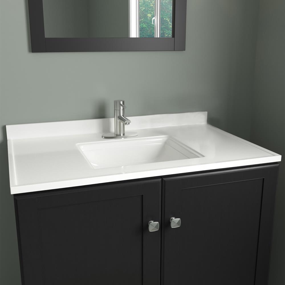 Camilla 37 in Cultured Marble Center Mount Rectangle One Bowl Vanity Top with Backsplash in Solid White