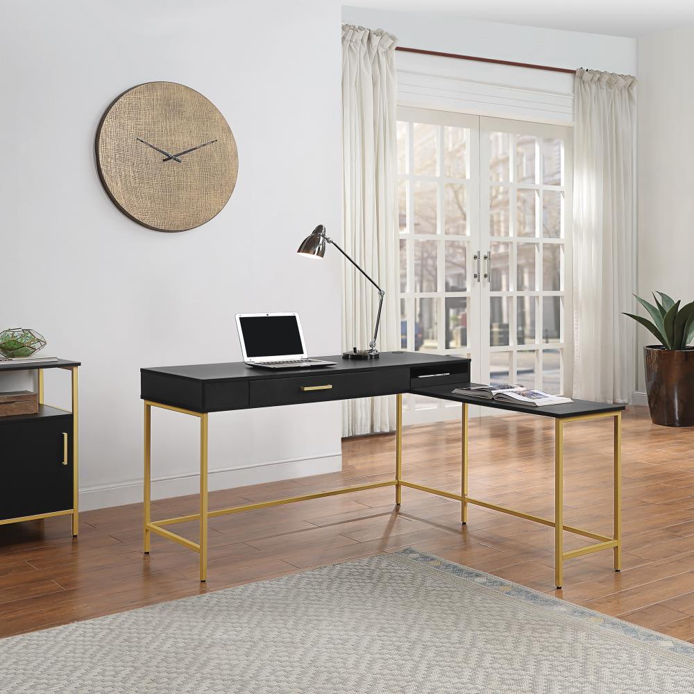 Modern Life L Shaped Desk Black - OSP Home Furnishings: Home Office Furniture with Storage Drawer & Power Tray