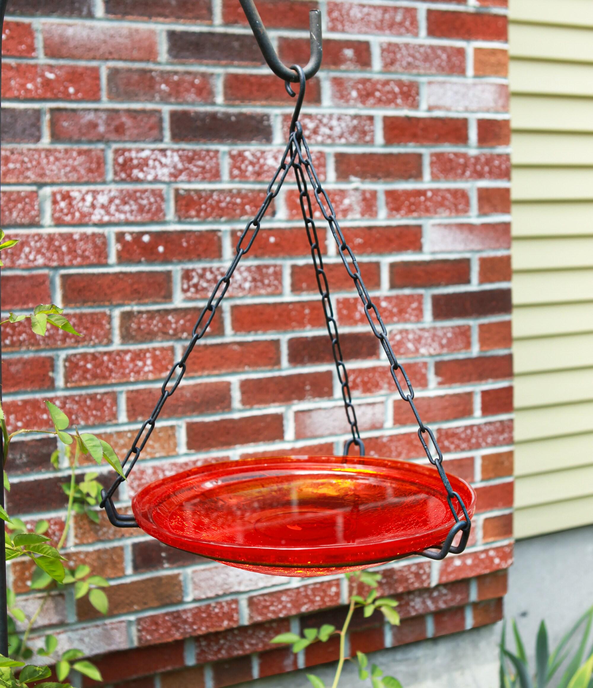 17" Reflective Crackle Glass Hanging Birdbath Bowl Red - Achla Designs: Weather-Resistant, No Assembly, Iron Chain