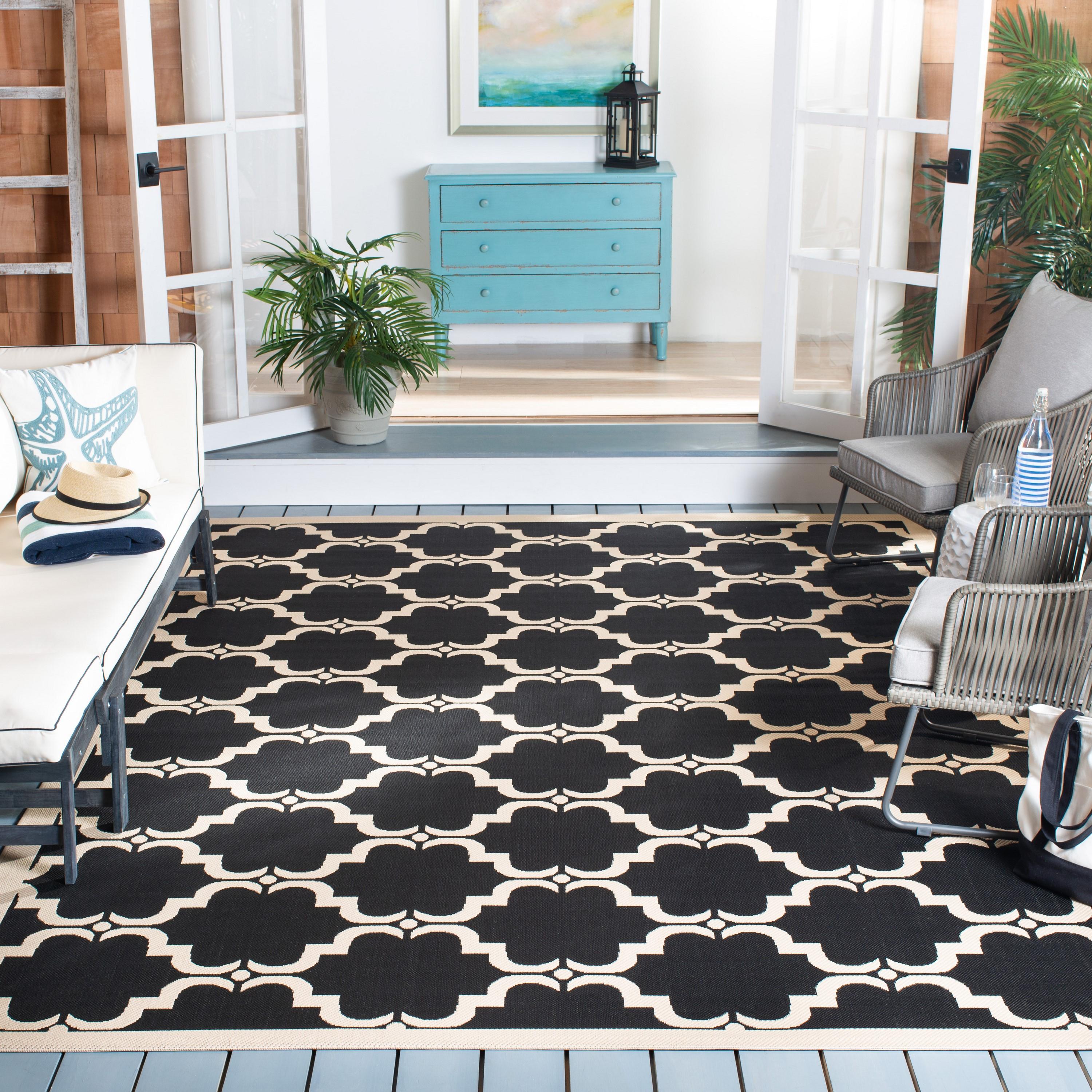 SAFAVIEH Courtyard Estelle Geometric Indoor/Outdoor Area Rug, 9' x 12', Black/Beige