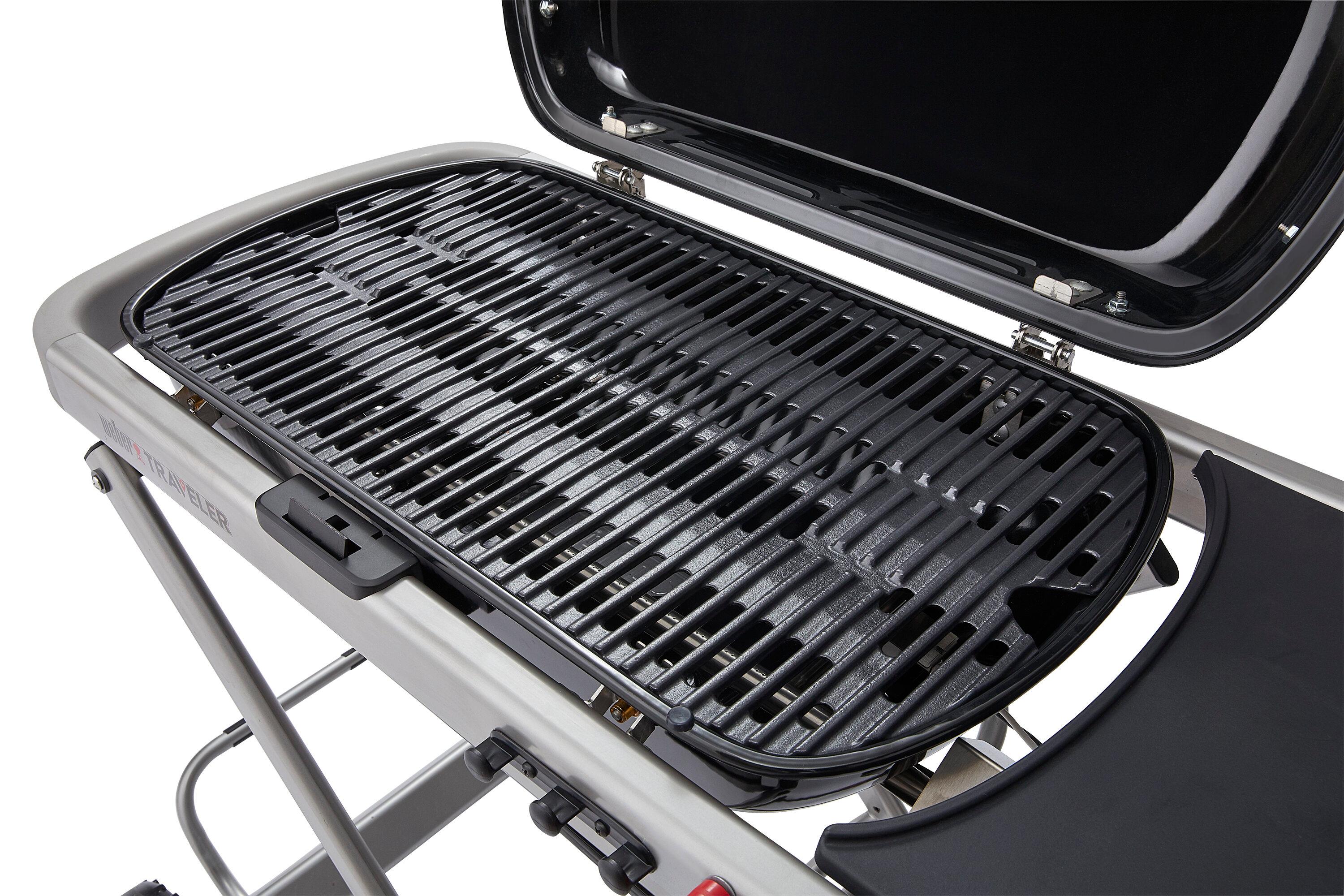 Weber Traveler Portable Outdoor Porcelain Coated Cast Iron LP Gas Grill, Black