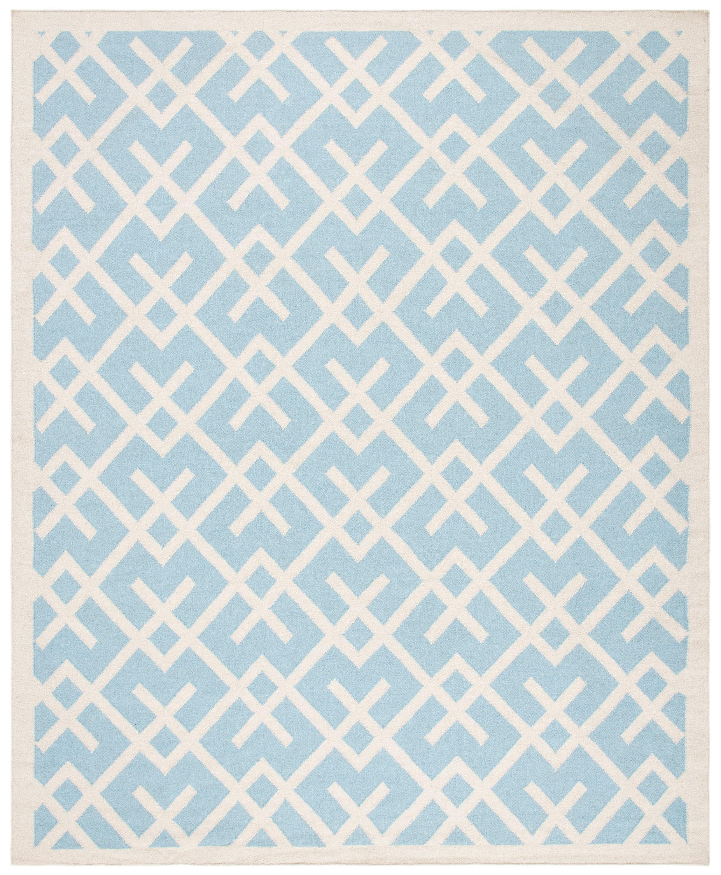 SAFAVIEH Dhurrie Brianna Geometric Moroccan Wool Area Rug, Light Blue/Ivory, 8' x 10'