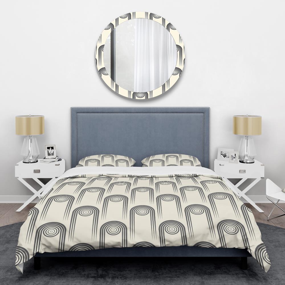 Twin Beige and Gray Geometric Microfiber Duvet Cover Set