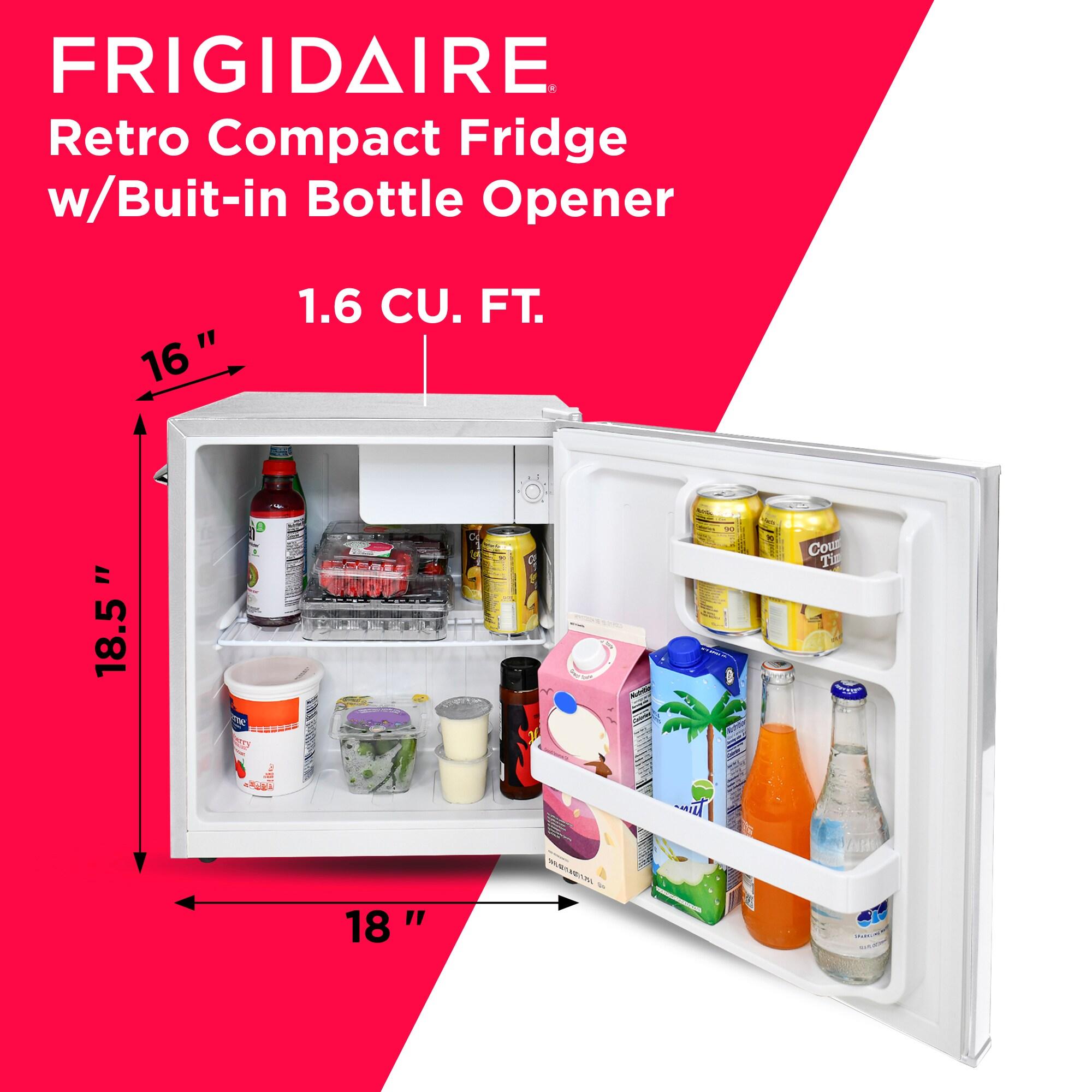 Frigidaire 1.6 cu ft Retro Fridge With Side Bottle Opener Moonbeam: Compact Dorm & Skincare Refrigerator-Freezer, Manual Defrost