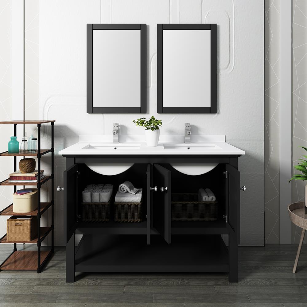 Fresca Manchester 48" Double Sinks Wood Bathroom Vanity with Mirrors in Black