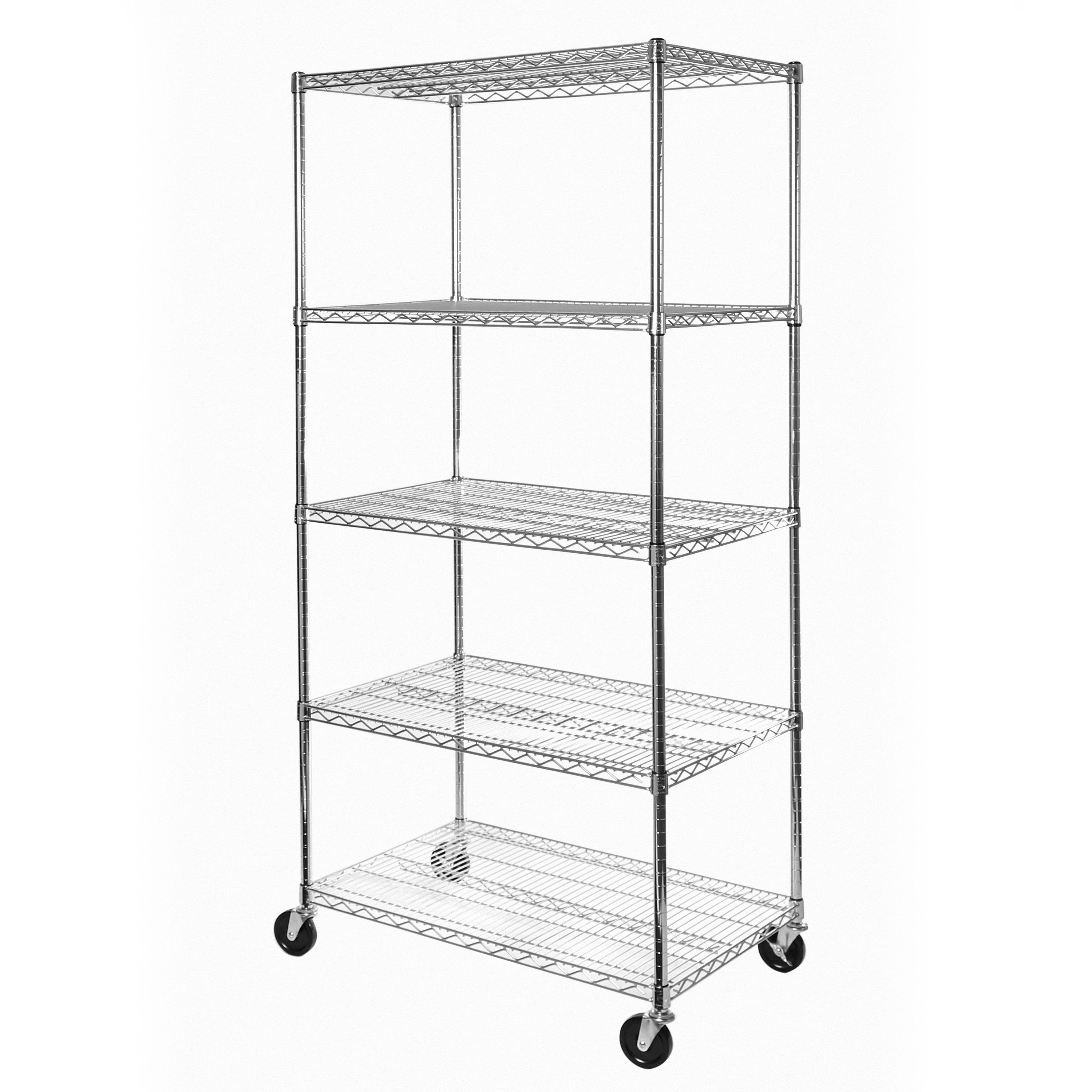 36'' W 5-Tier NSF-Certified Steel Shelving with Wheels