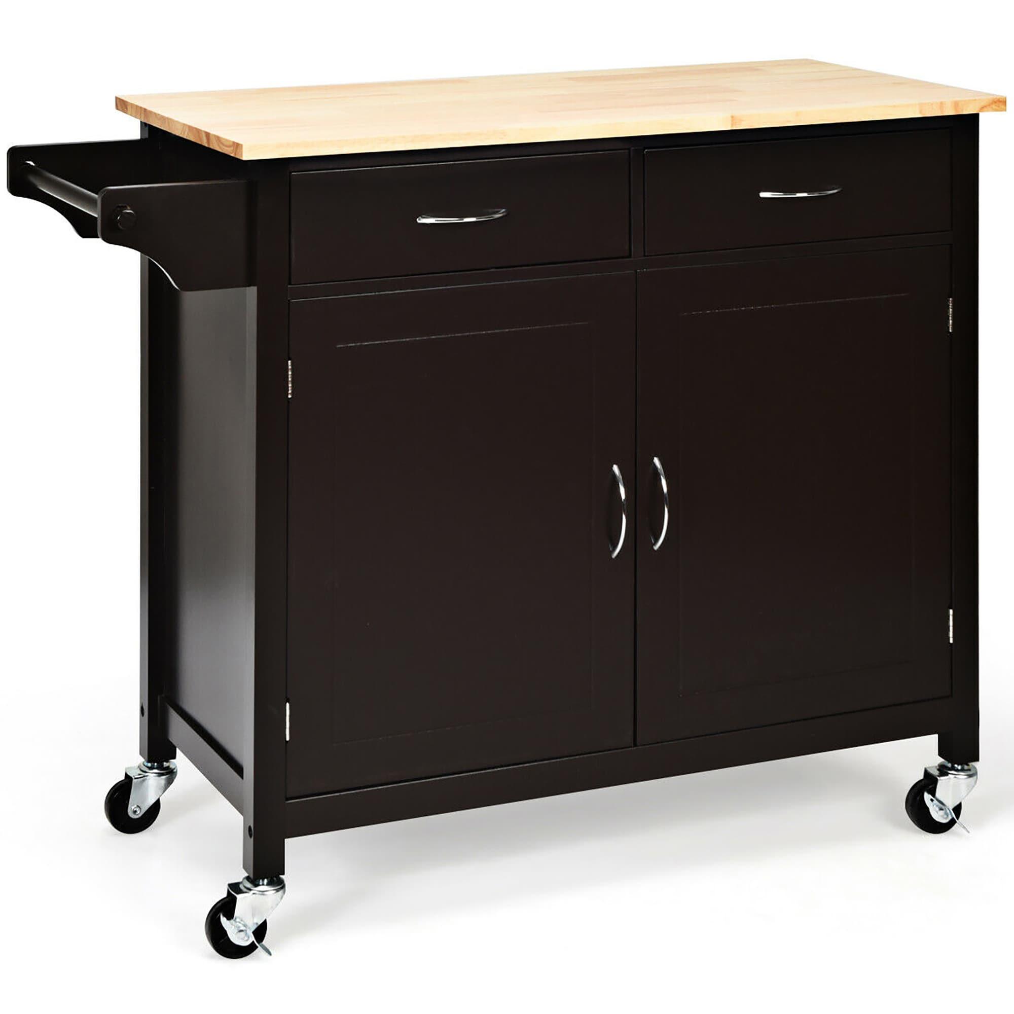 Costway Modern Rolling Kitchen Island Cart Wood Top Storage Trolley with Storage Drawers