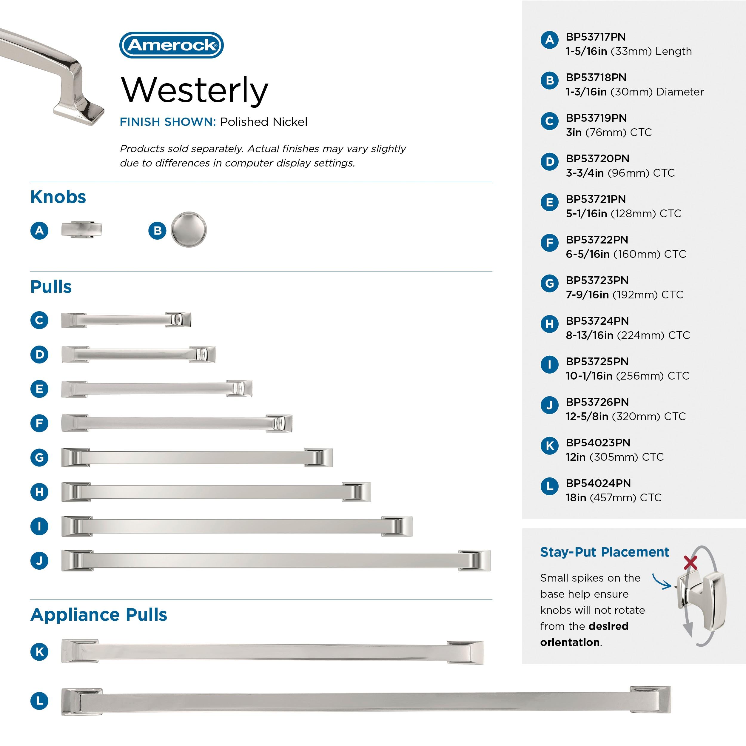 Amerock Westerly 3 inch (76mm) Center-to-Center Polished Nickel Cabinet Pull