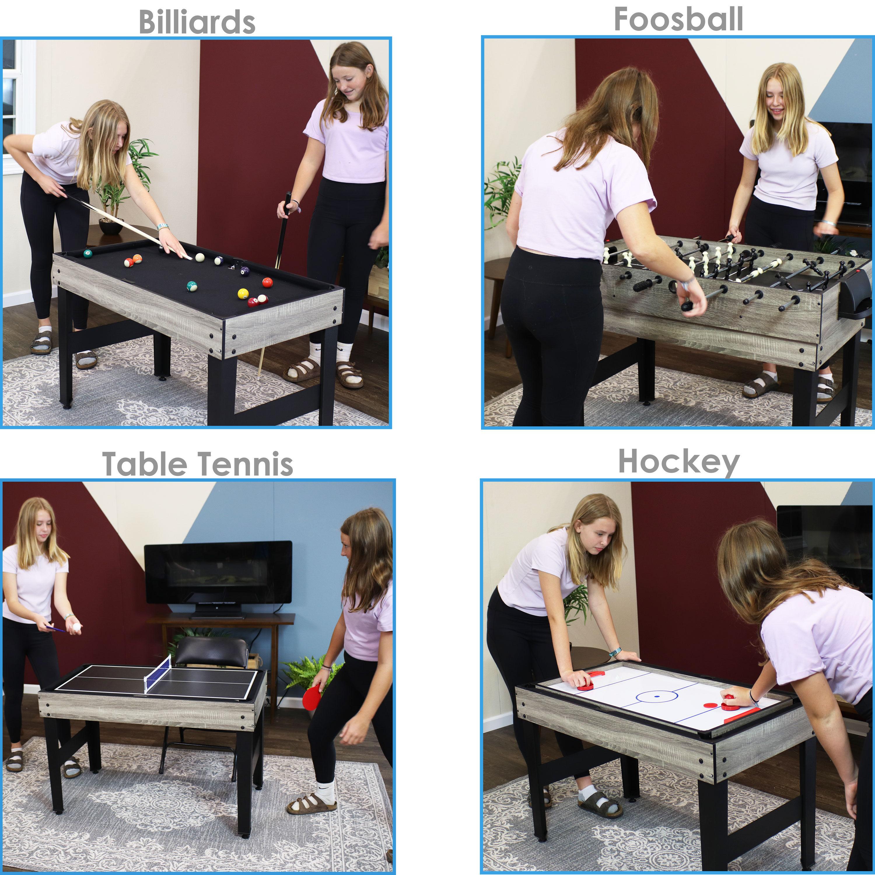 Sunnydaze Indoor Multi-Game Table with Billiards, Push Hockey, Foosball, Ping Pong, Bowling, and More - Classic Wood Stain