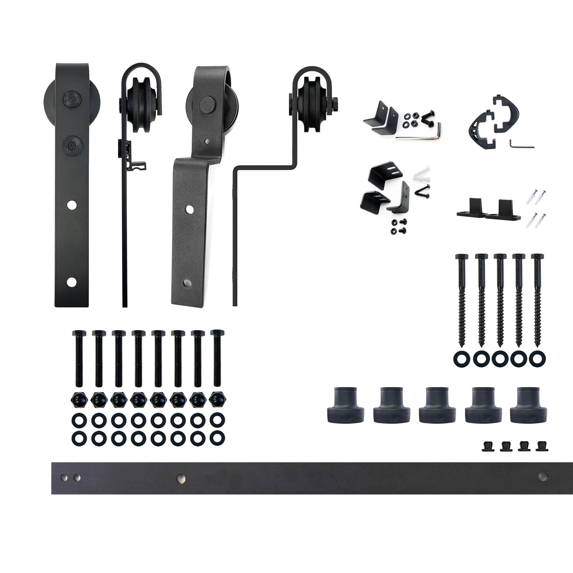 Homacer Black Rustic Single Track Bypass Sliding Barn Door Hardware Kit 6.6ft Black Rustic Carbon Steel Powder Coated Barn Door Hardware Kit