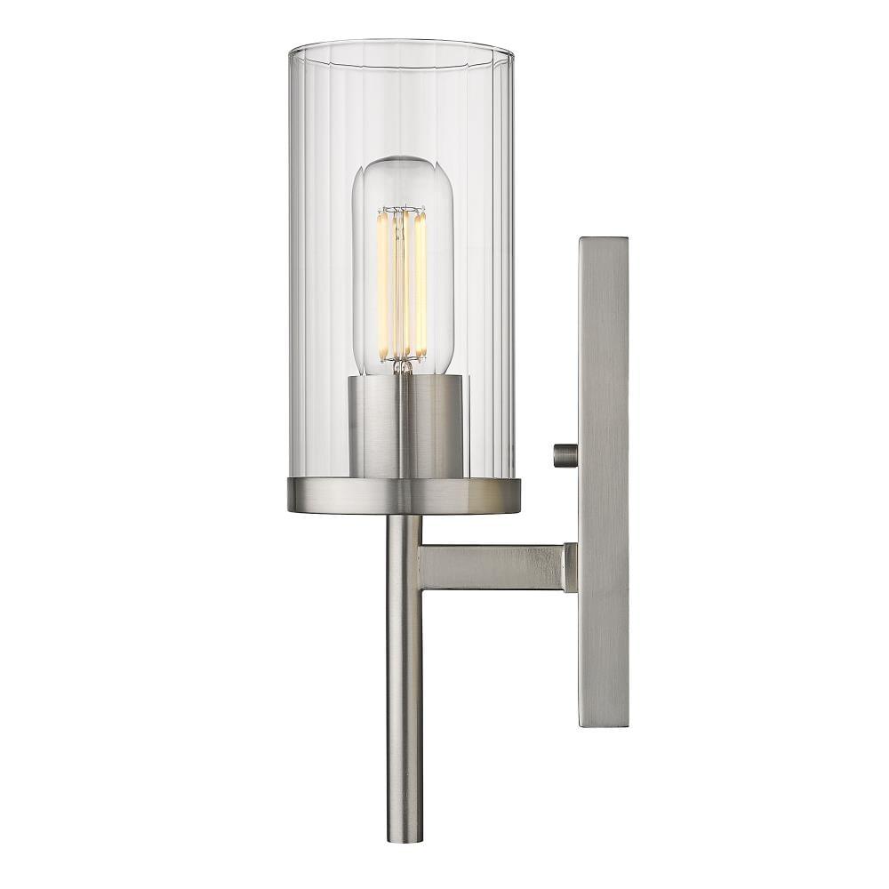 Golden Lighting Winslett 1-Light Wall Sconce in Pewter with Ribbed Clear Glass