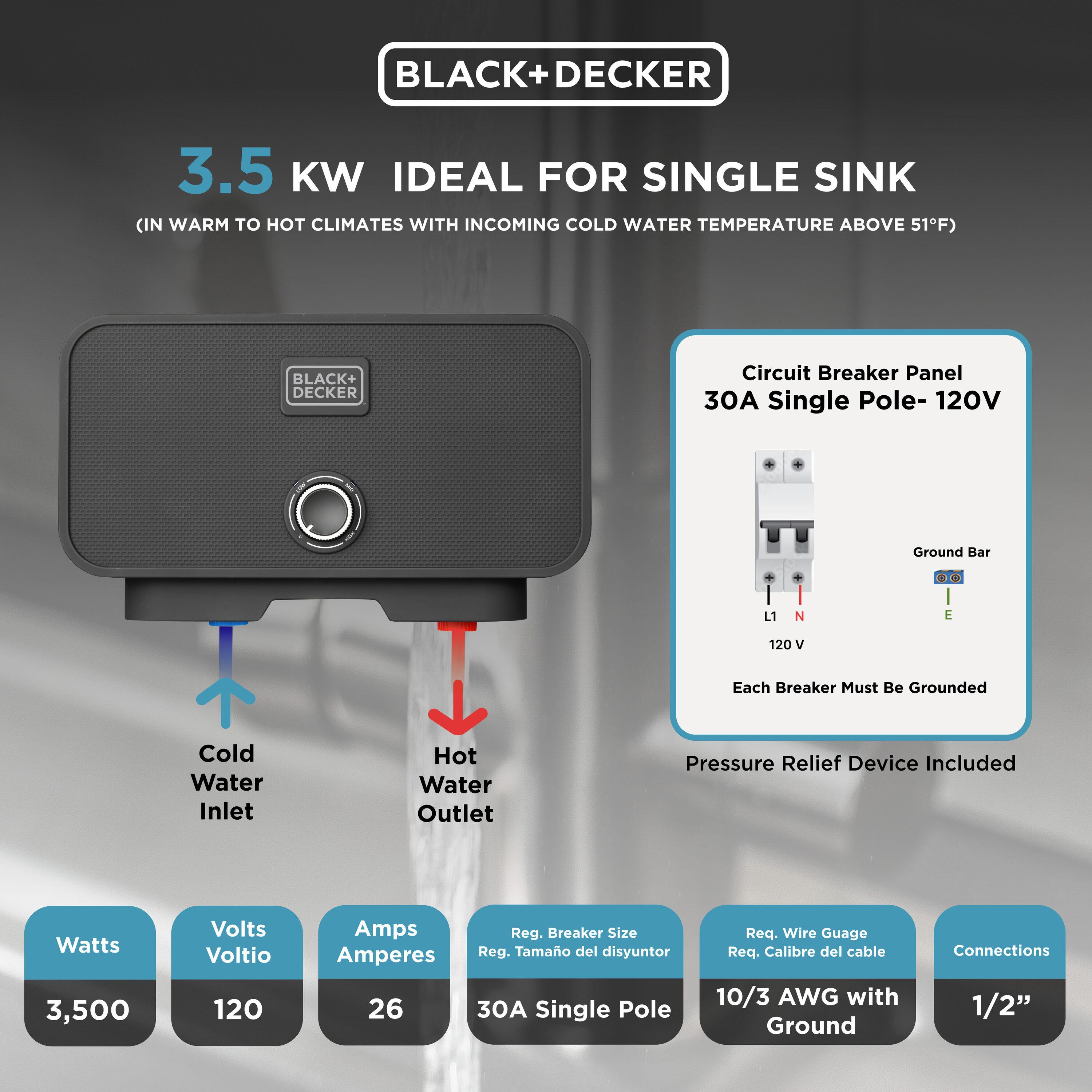 Black+Decker 3.5kW/120V 0.5 GPM Point-of-Use Electric Tankless Water Heater