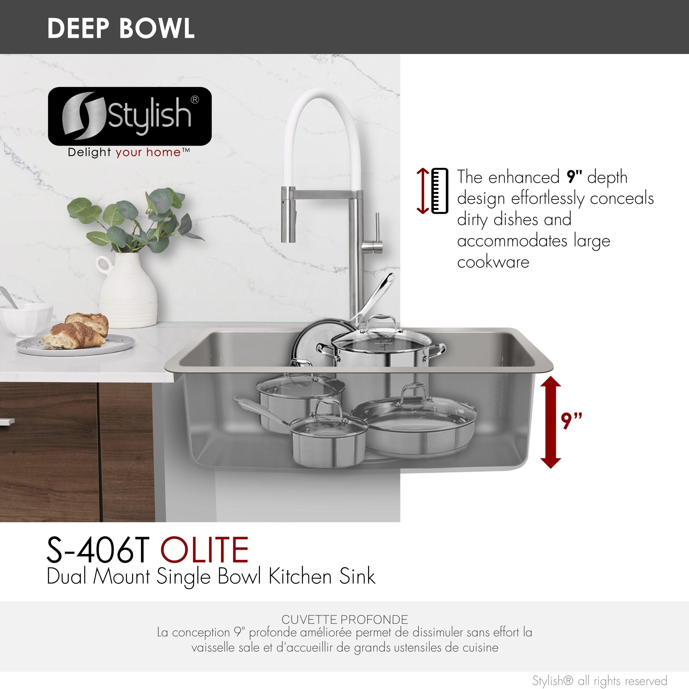 Builder Stylish Olite Dual-Mount 27" Stainless Steel Single Bowl Kitchen Sink