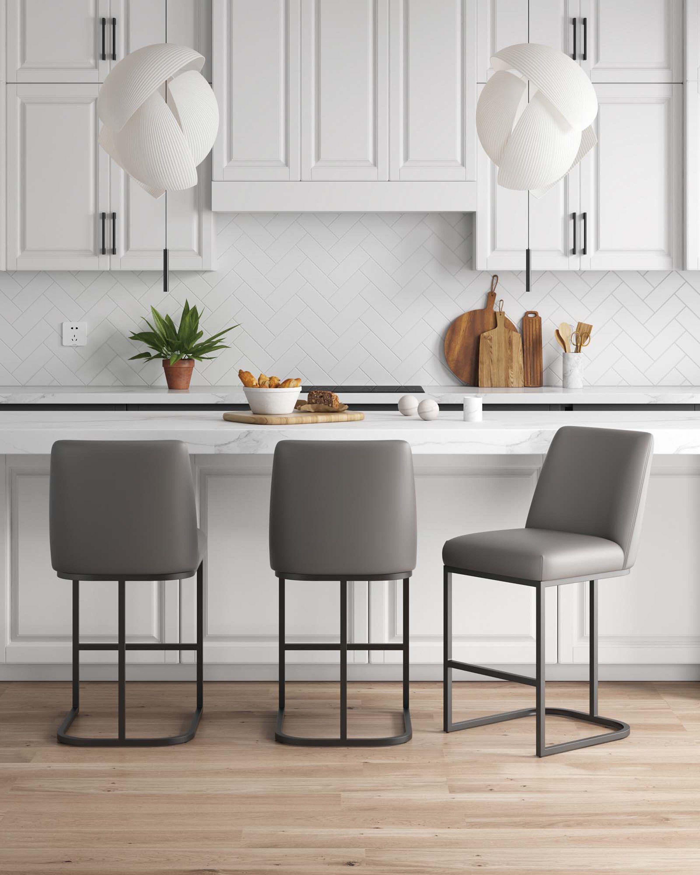 Manhattan Comfort Set of 3 Serena Counter Height Barstools Gray: Upholstered, Metal Frame, Modern Design